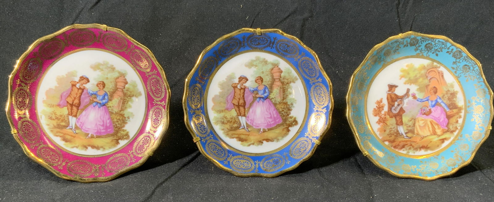 Set 3 Antique LIMOGES Gilt Porcelain Plates FRANCE (1 of 5)