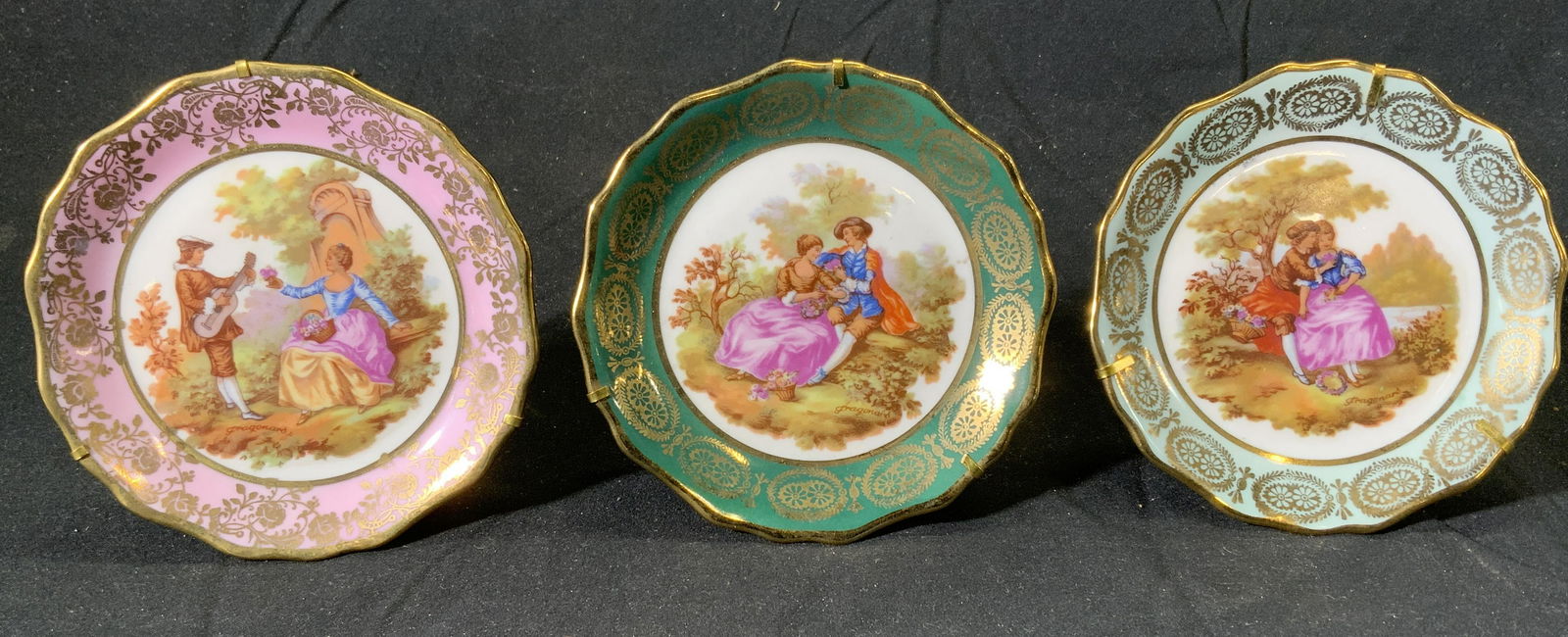 Set 3 Antique LIMOGES Gilt Porcelain Plates FRANCE (1 of 5)