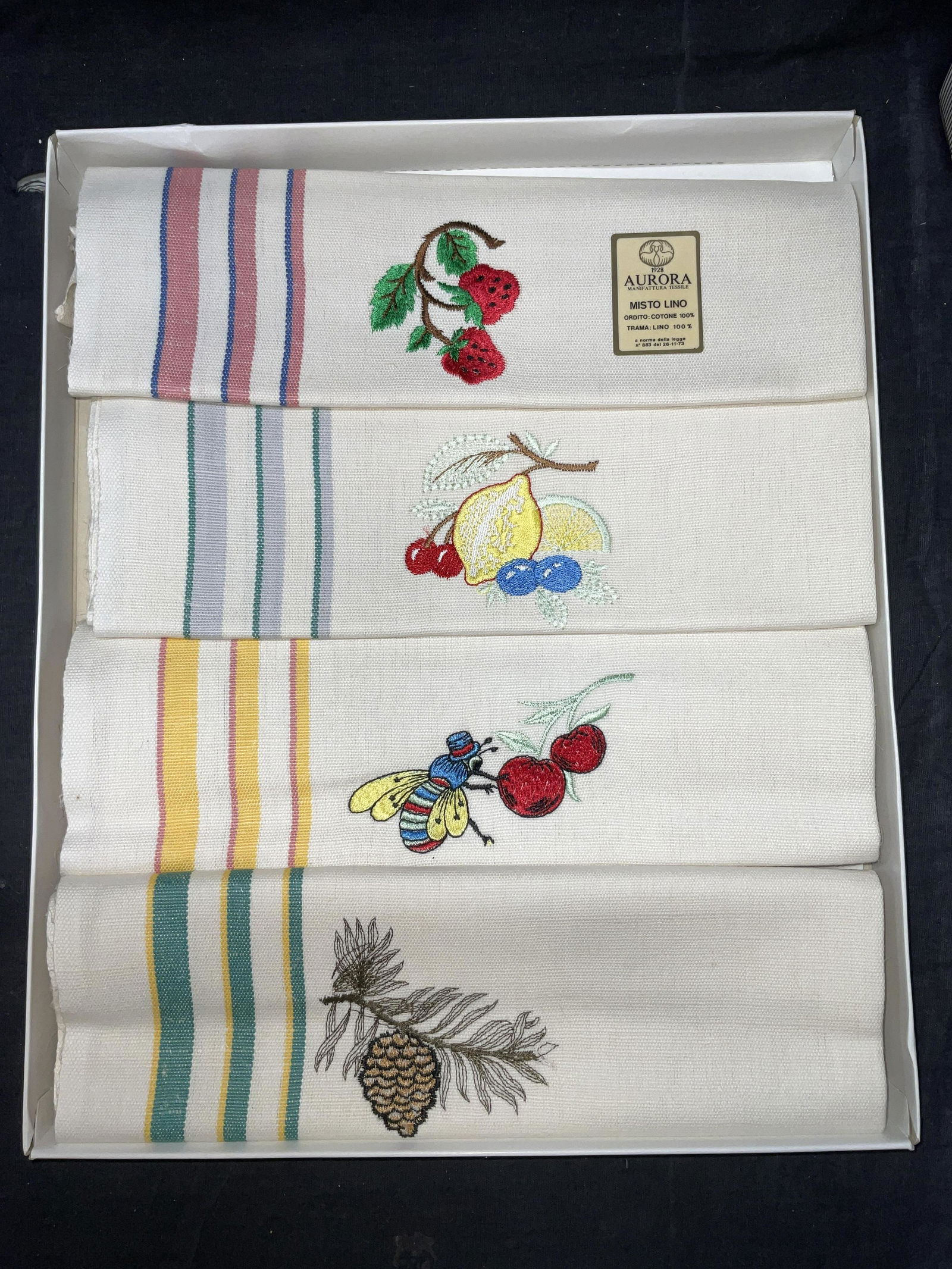 Set 4 Linen Embroidered Tea Towels, Original Box (1 of 5)
