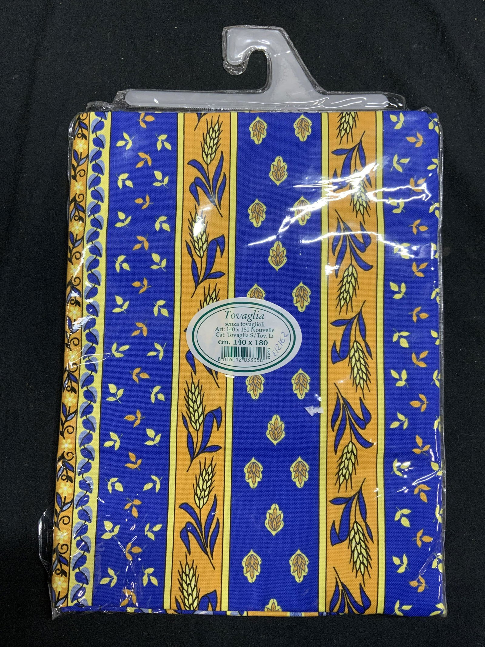TOVAGLIA Blue & Yellow Wheat Tablecloth NIP: TOVAGLIA blue and yellow wheat motif tablecloth. New in package. Measures 140 x 180 cm. TOVAGLIA, TOVAGLIA tablecloth, tablecloth, table linen, table decor, table accessories,textiles, home decor, hom
