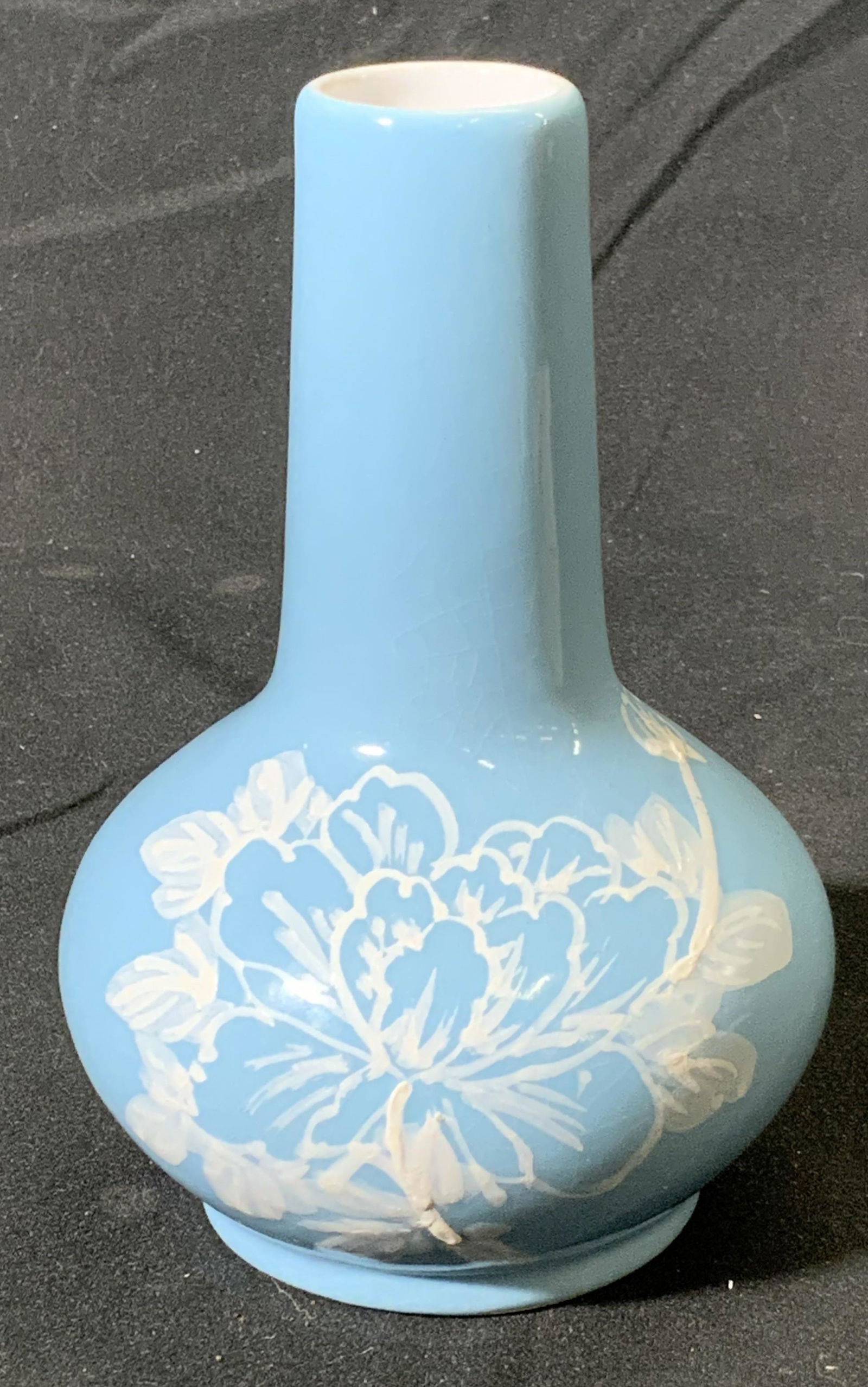 Asian Hand Painted Blue Floral Bud Vase (1 of 4)