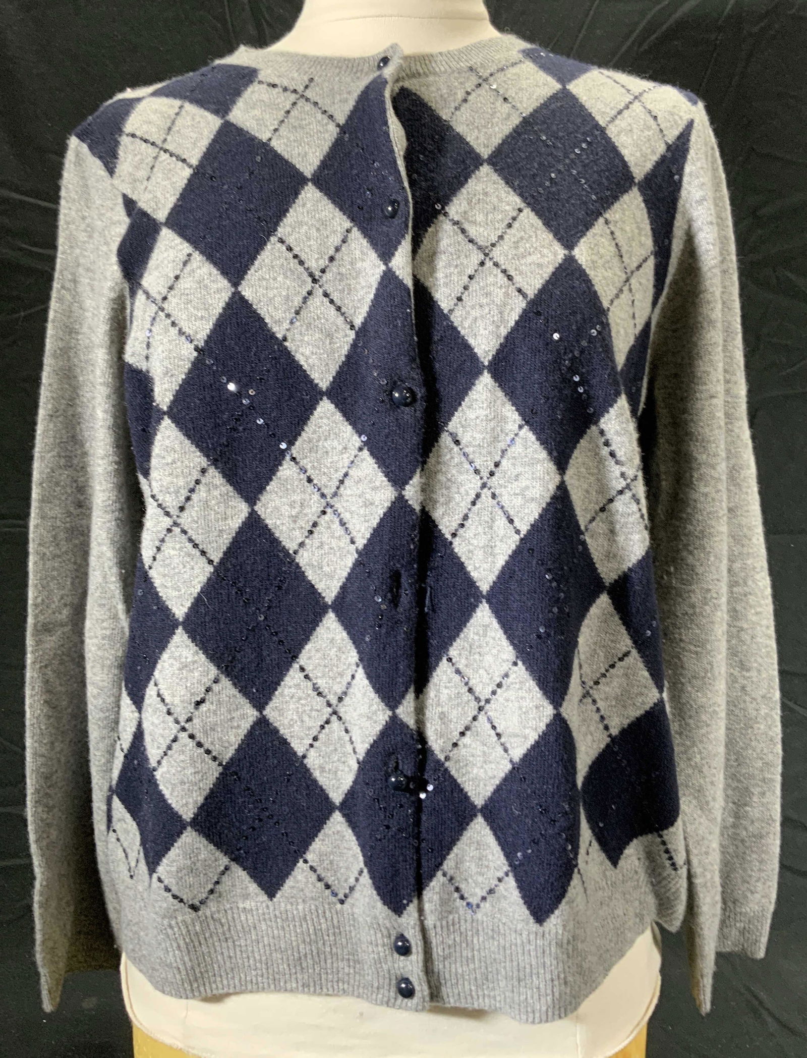 J CREW Grey/Blue Wool & Cashmere Argyle Cardigan (1 of 6)