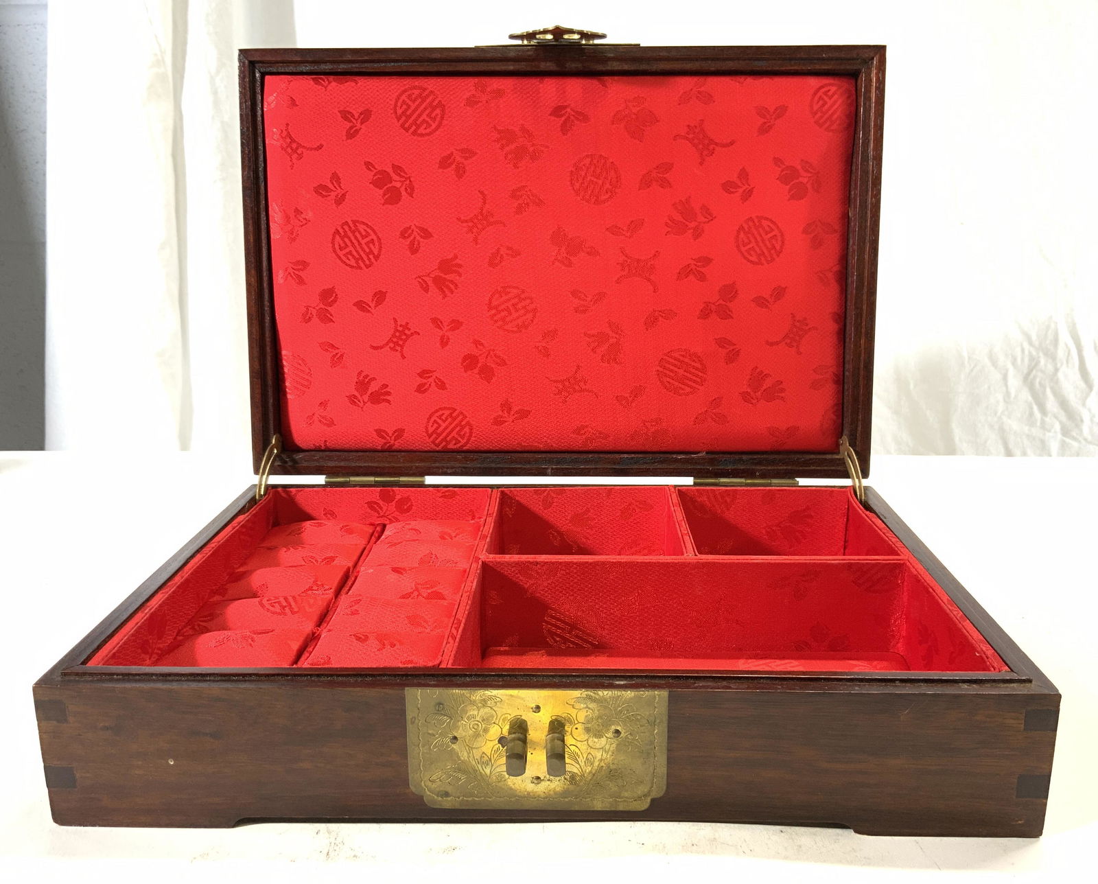 Wooden Asian Jewelry Box W Red Interior (1 of 10)