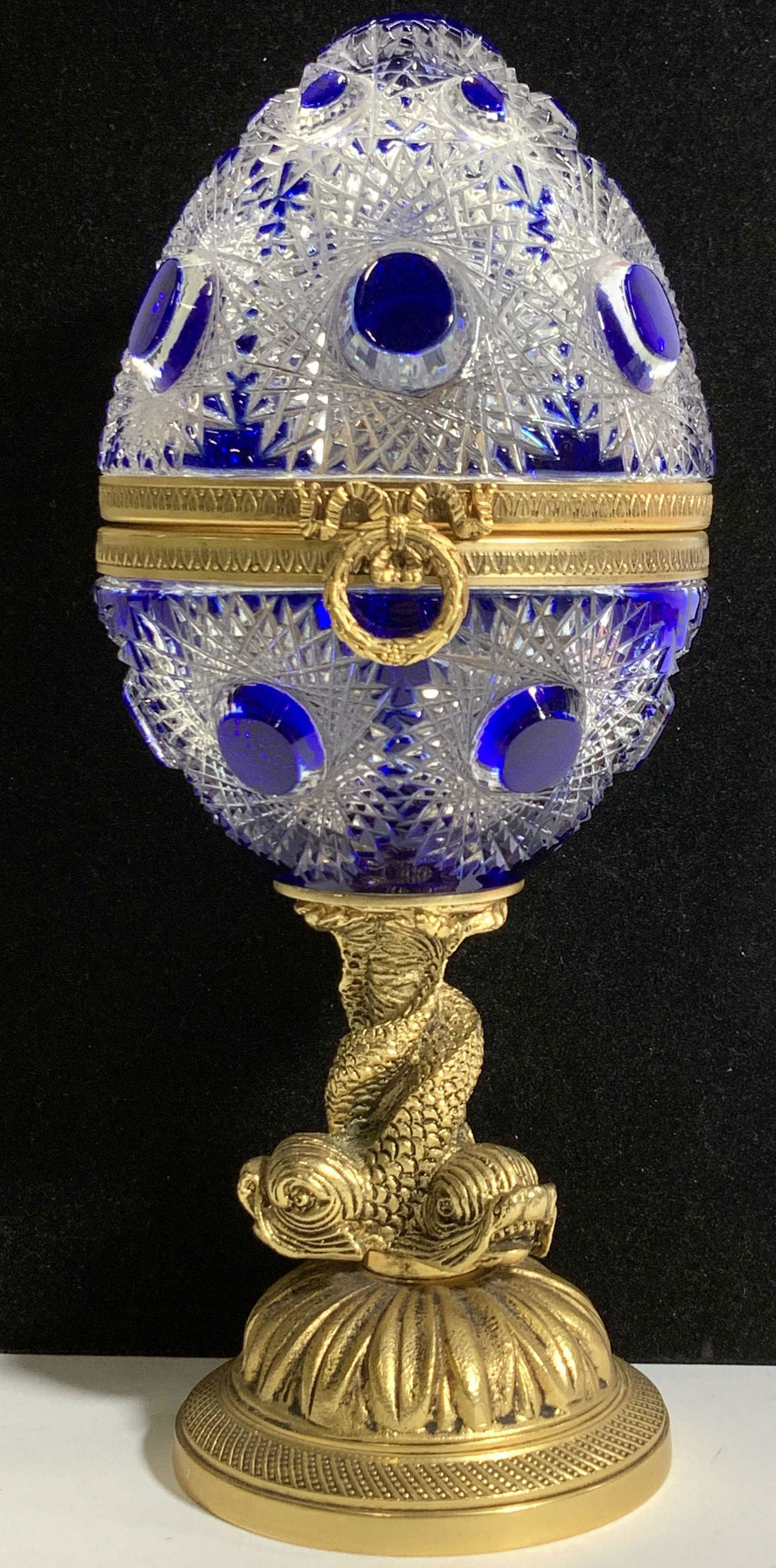 Boehm Cut Glass Faberge Egg Box, Gilt Dragon, Sgn (1 of 9)