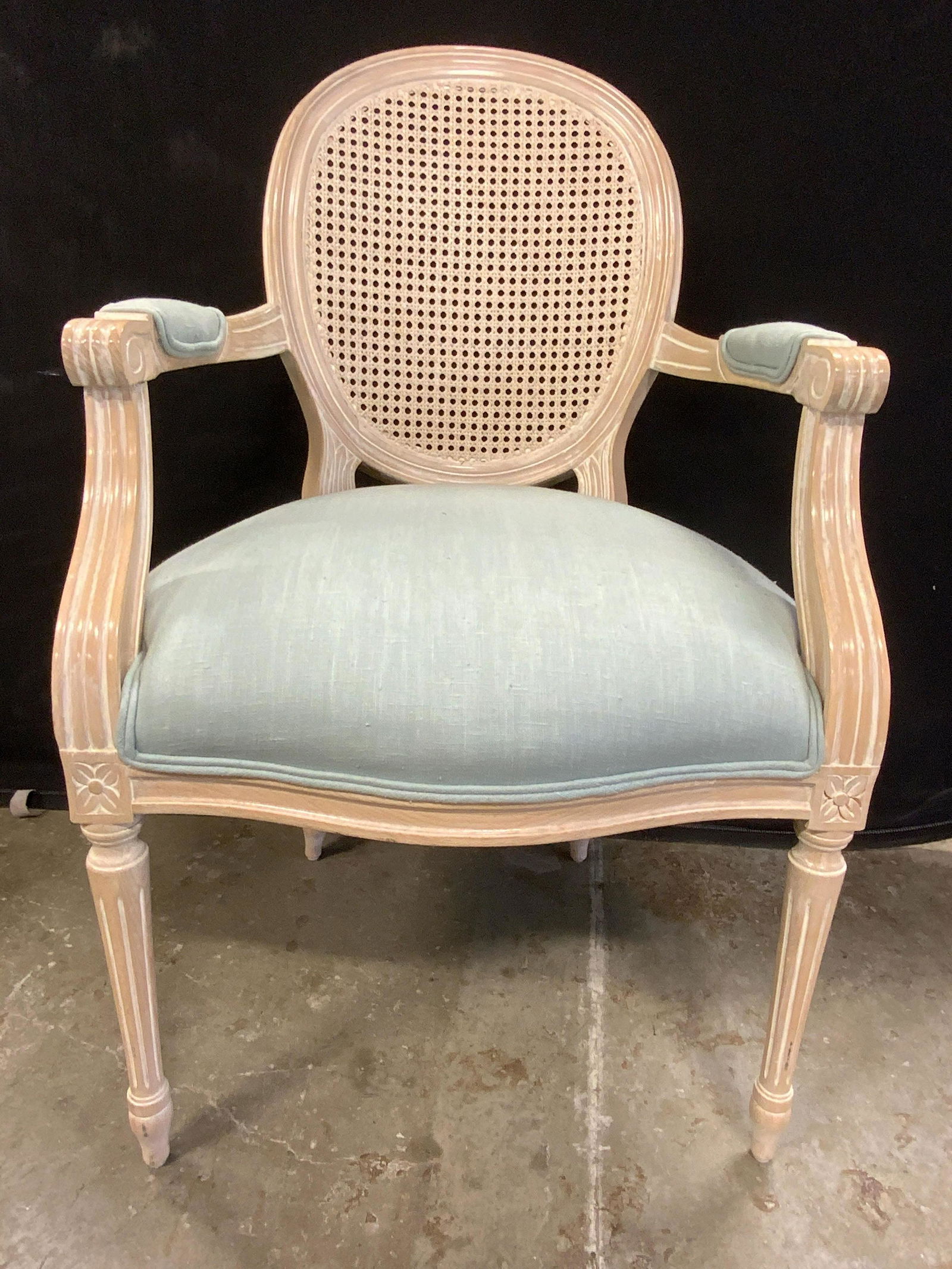 Vintage Upholstered Caned Back Armchair (1 of 8)