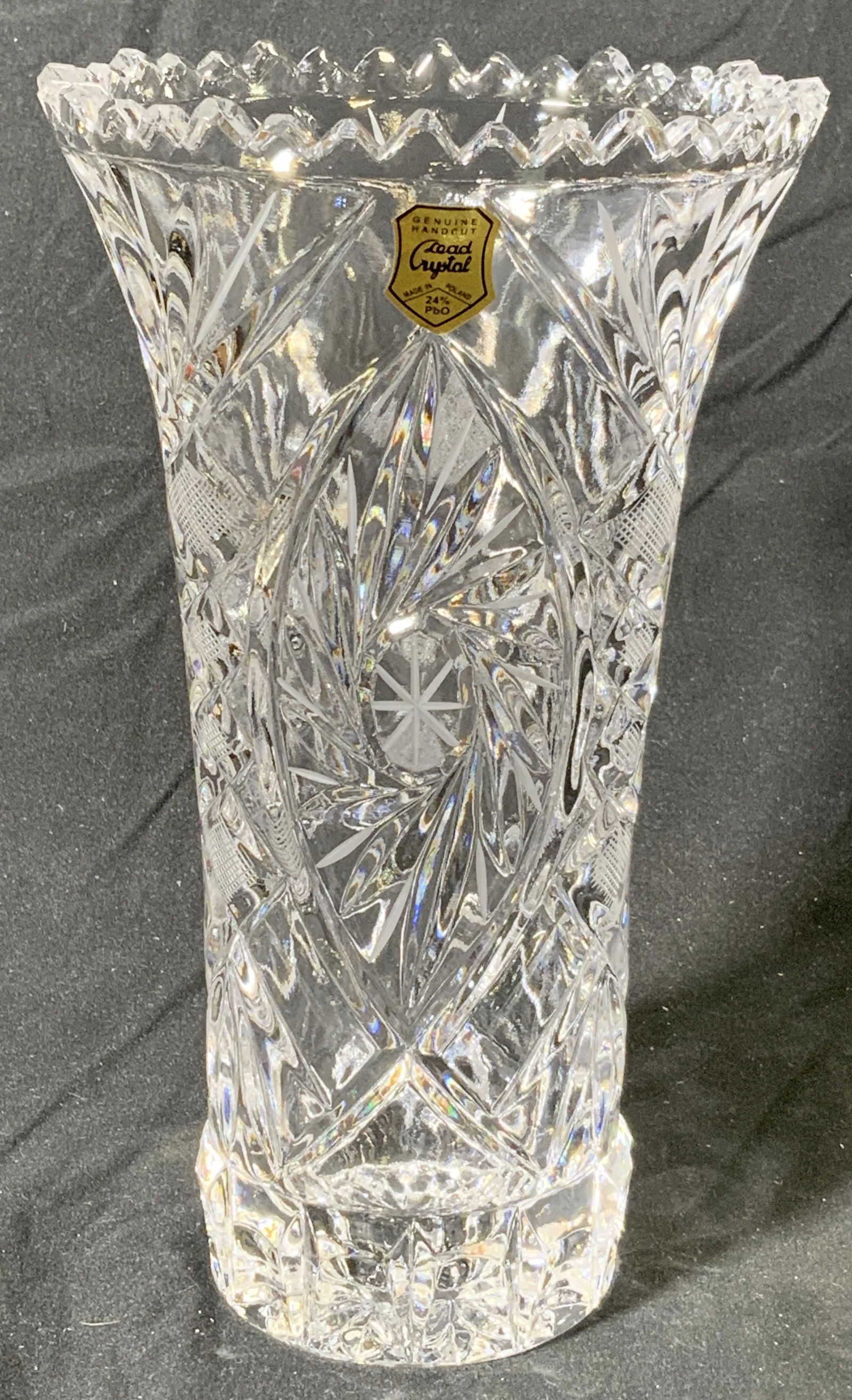 Hand Cut Sawtooth Crystal Vase, Poland (1 of 5)