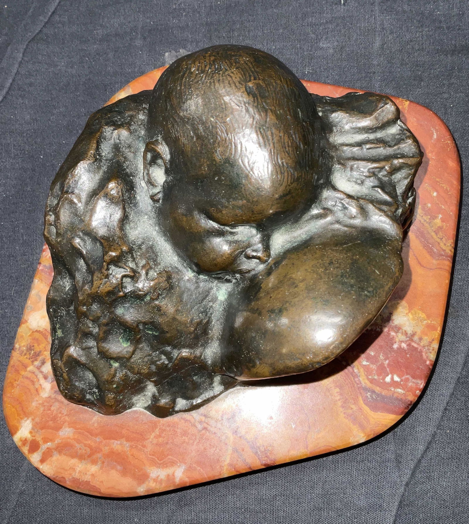 ATTR SGND Hans Stoltenberg-Lerche, Baby Suckling: ATTR Hans Stoltenberg-Lerche. Signed ‘H. St. Lerche’ Baby Suckling, on marble base with felted bottom. Possibly bronze cast. Measures approx 8.5 x 3.5 inches. Hans Stoltenberg-Lerche was born in G