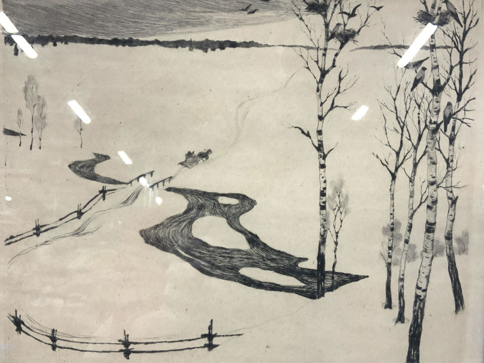 Signed Ball Point Pen Landscape Drawing (1 of 9)