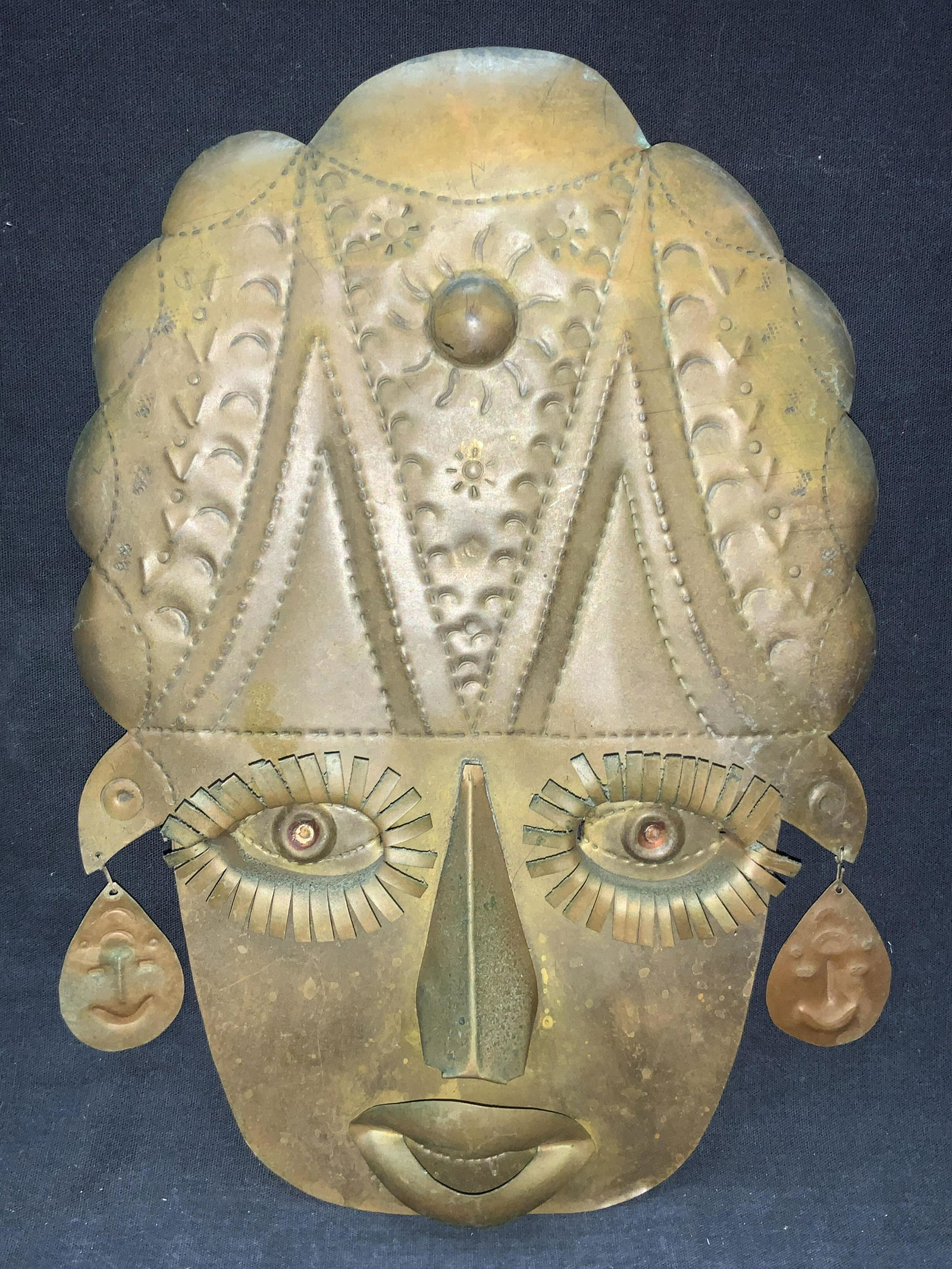 Vintage Embossed Copper Folk Art Mask (1 of 8)