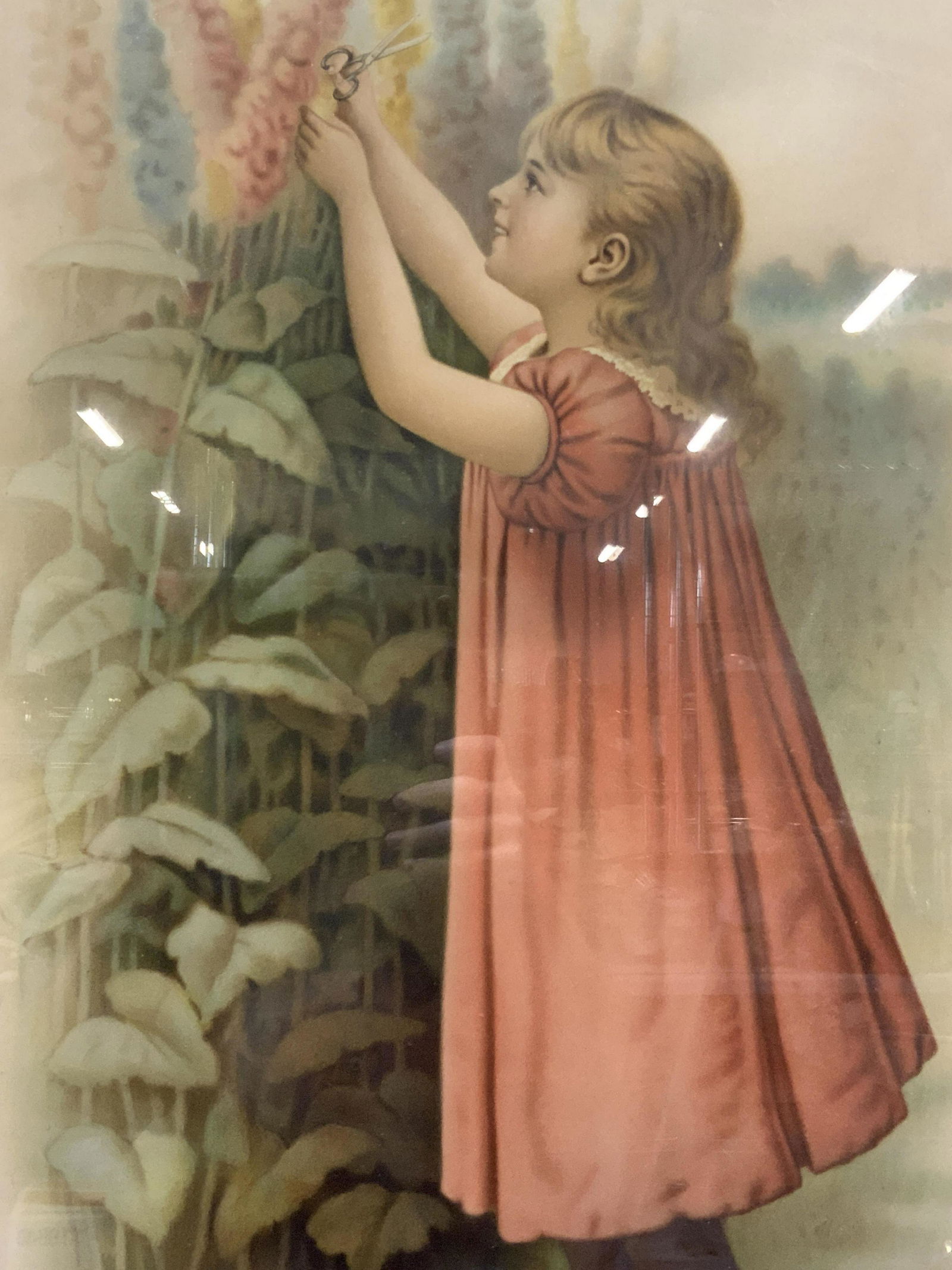Framed Young Girl Gardening Lithograph (1 of 10)