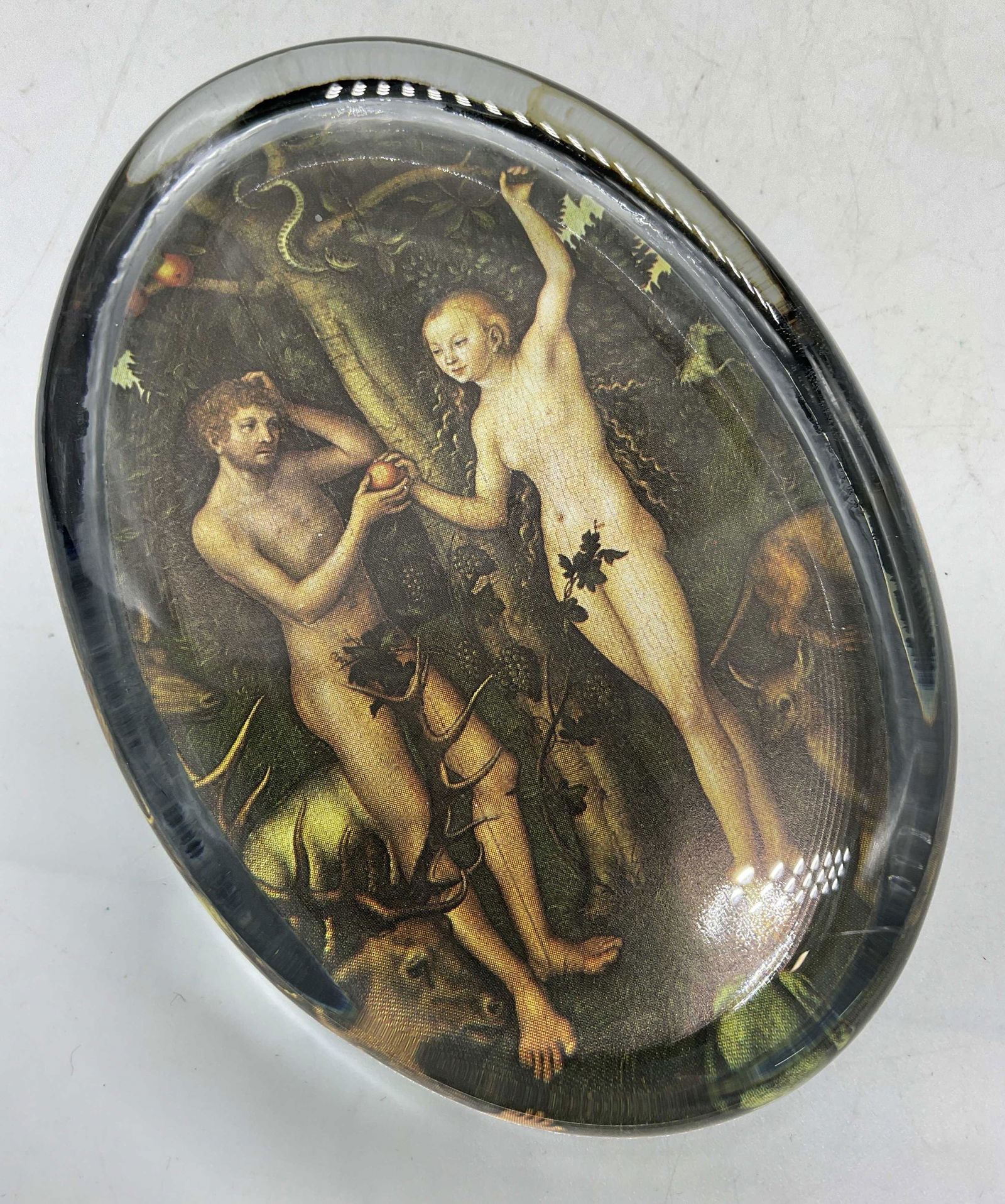 Glass Paper Weight W Adam & Eve Painting, Cranach (1 of 4)