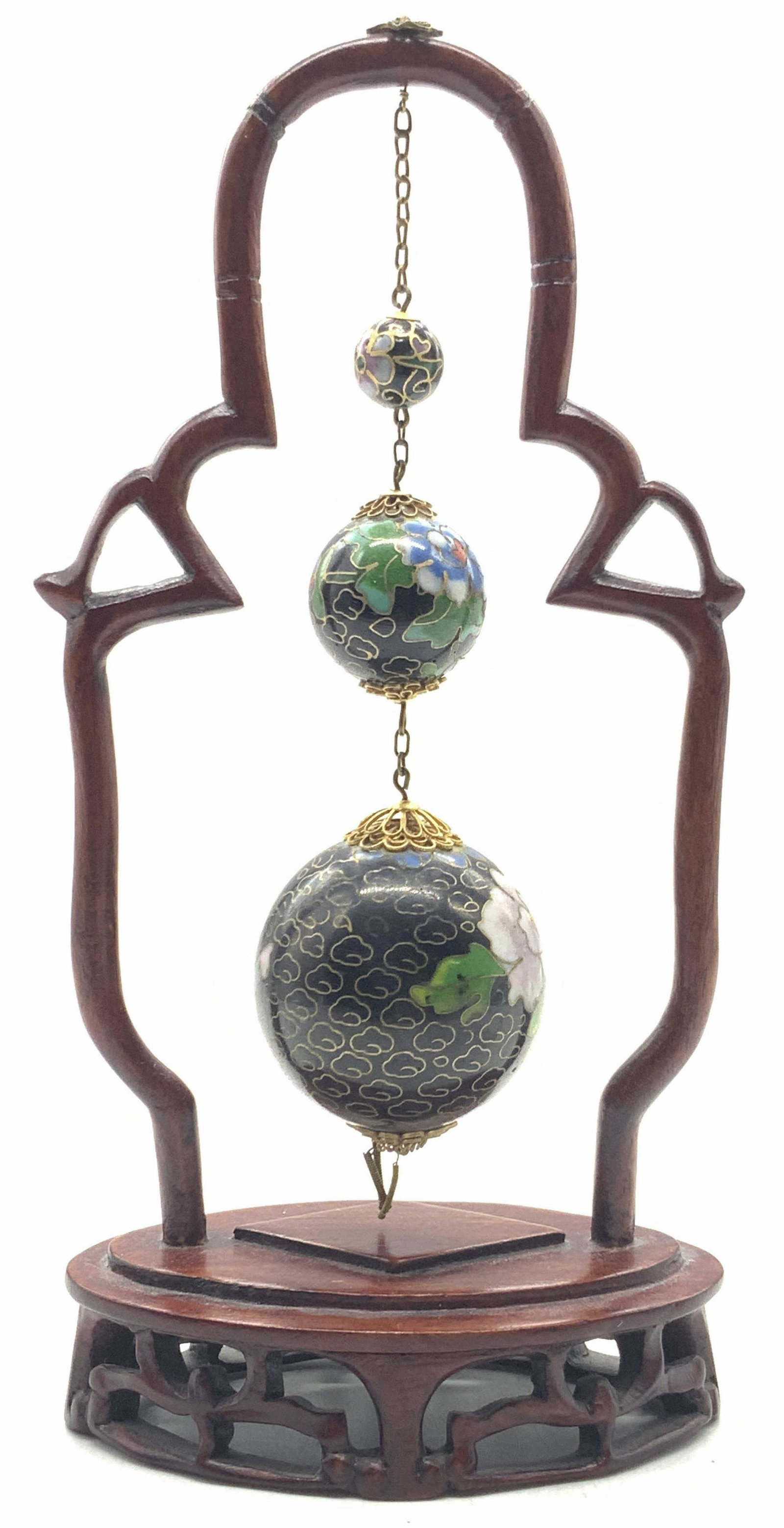 Vintage Cloisonne Enamel Pendulum W Wood Stand (1 of 8)