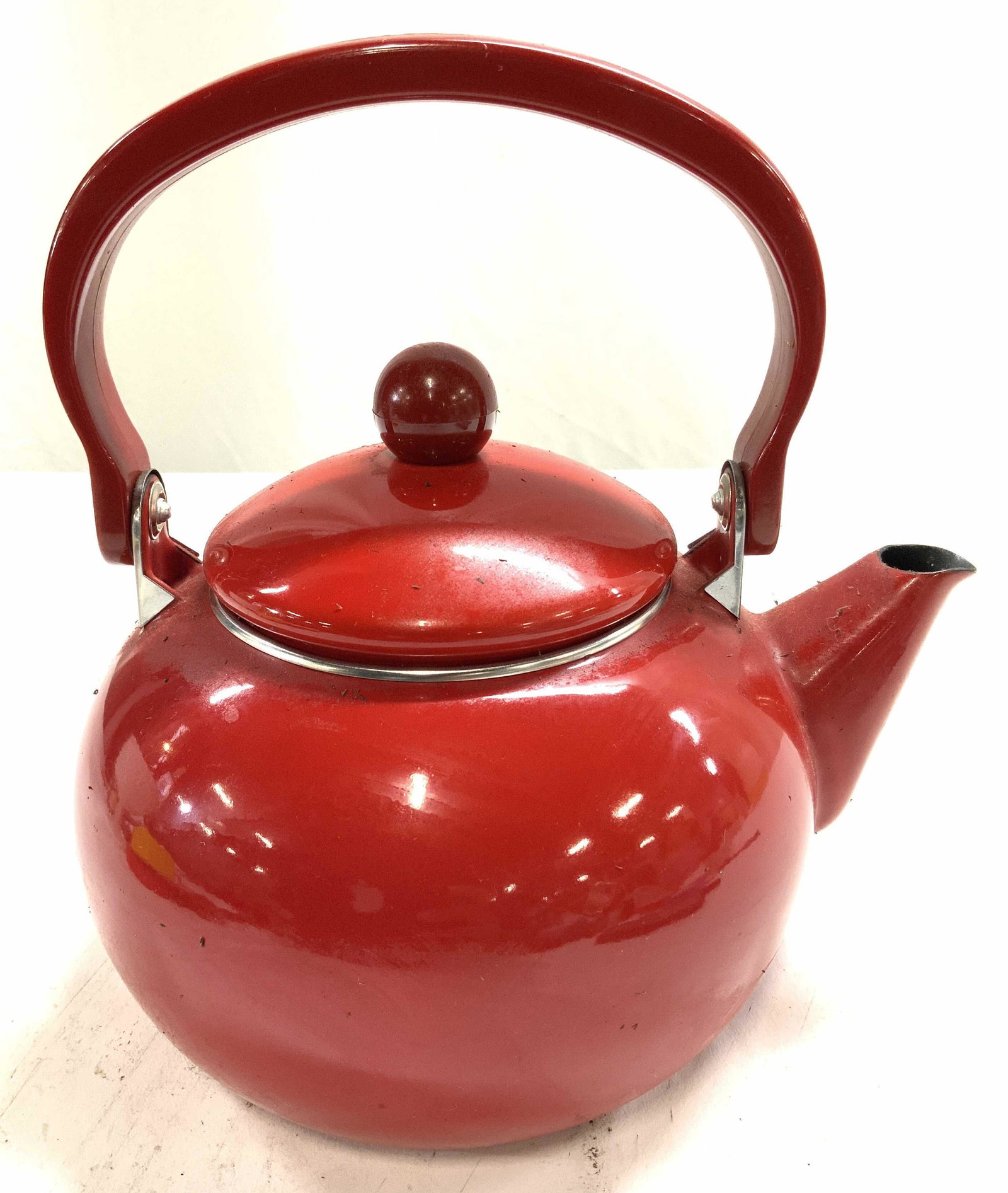 Vintage Red Metal Tea Kettle With Lid & Handle (1 of 8)