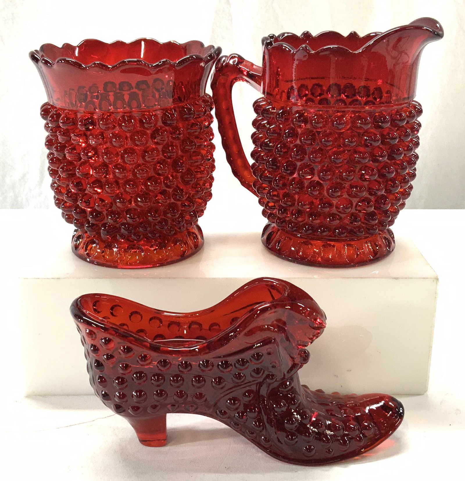 Lot 3 FENTON Ruby Red Hobnail Glass Table Ware (1 of 6)