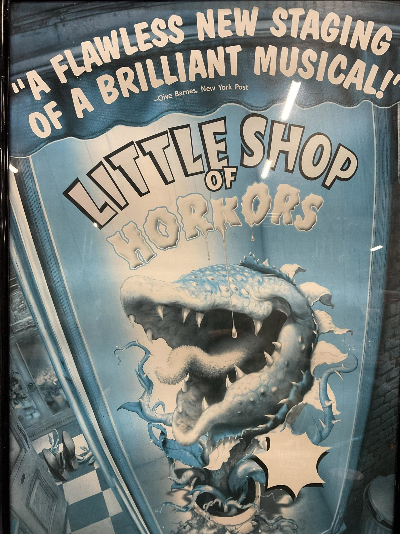 FRMD Little Shop Of Horrors Lithograph: Framed Little Shop Of horrors lithograph. Whole measures approx 24 x 22.25 inches. Framed in a thing metal black frame, behind glass. Wire to back. NOT examined out of frame. Minimal wear to frame. Po