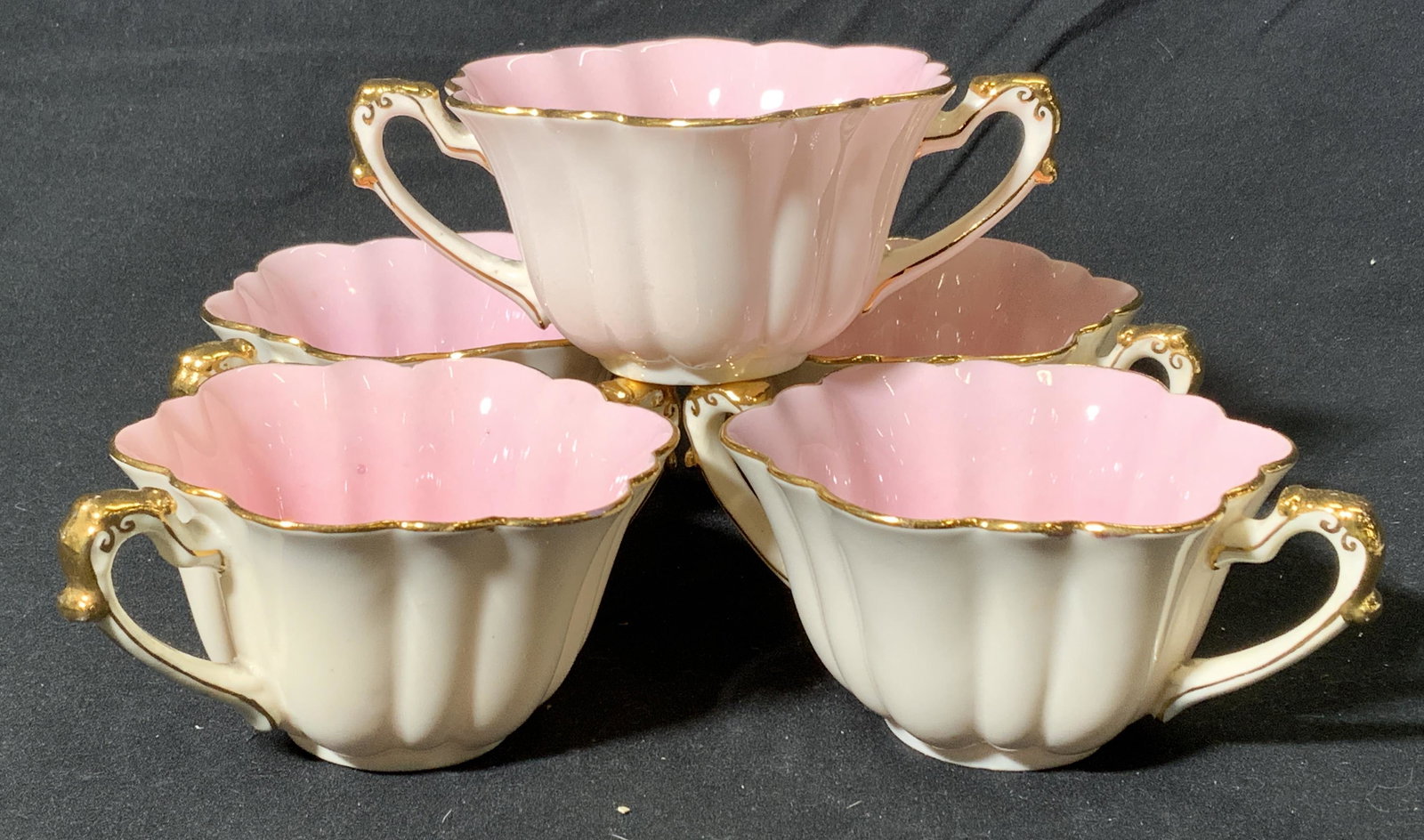 Set 5 THE FOLEY CHINA Gilt Pink/White Teacups (1 of 6)