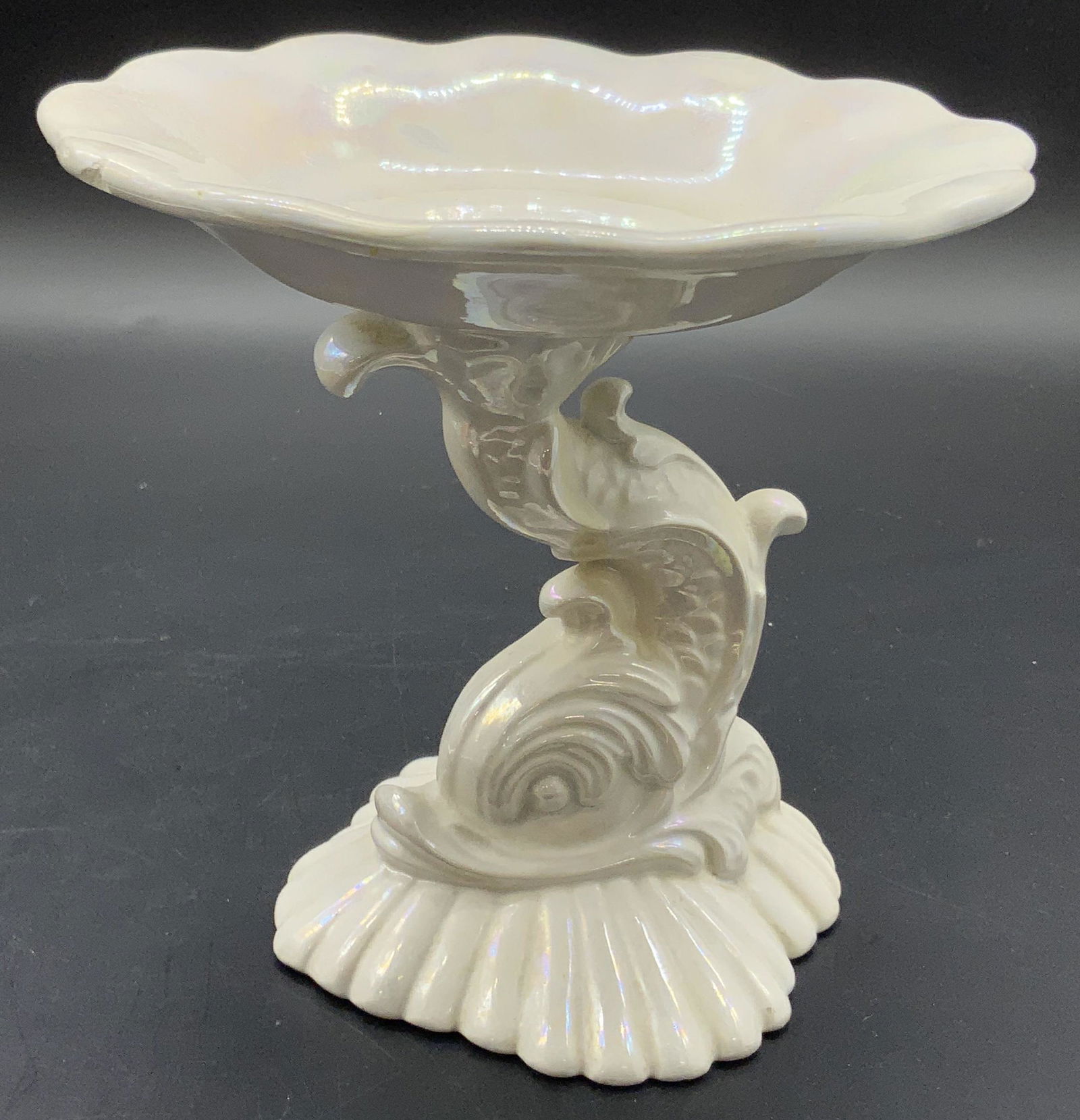 Vntg Lustrous Ceramic Dolphin Figural Trinket Dish (1 of 10)