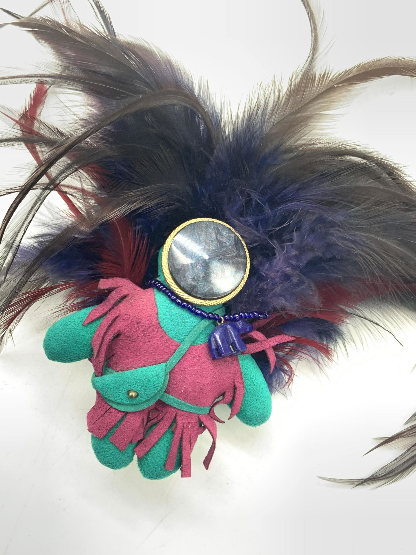 Arts & Crafts Tribal Suede Figure Brooch (1 of 7)