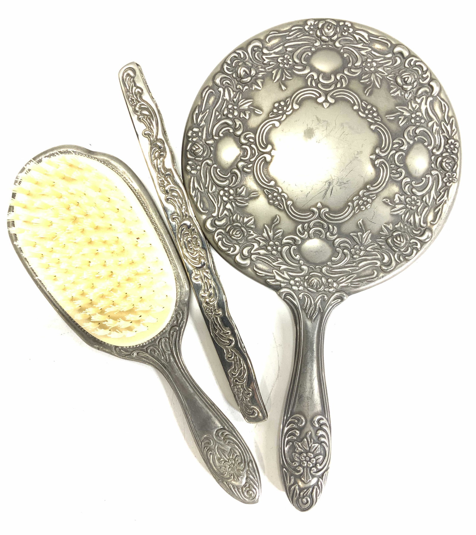 Victorian Silver Pl Vanity Brush & Mirror Set, 3 (1 of 6)