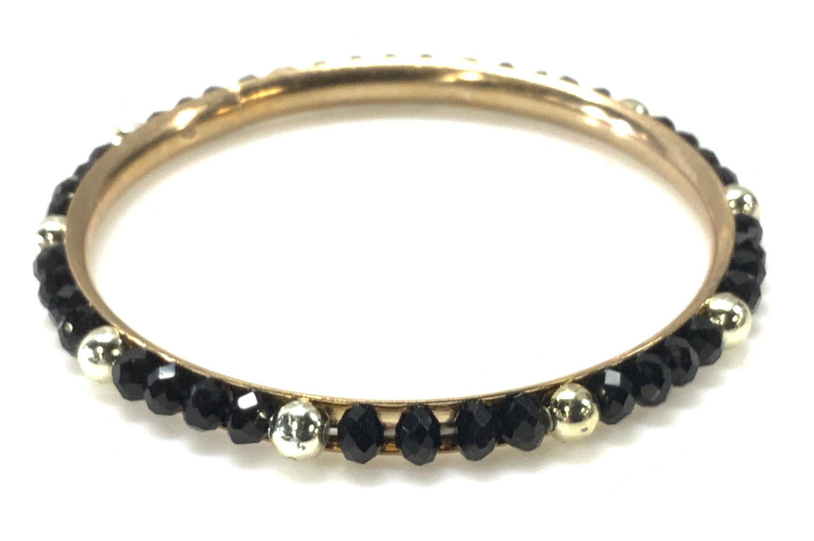 Jet Bead Style Bangle: Faceted Costume Jet bead and gold tone bead round bangle, 2.75 in diameter, width of bangle 1/4 in. 3 Luxury Estate Jewelry, Luxury vintage Jewelry, Ladies Luxury Fashion, Luxury Cocktail Jewelry, Lux