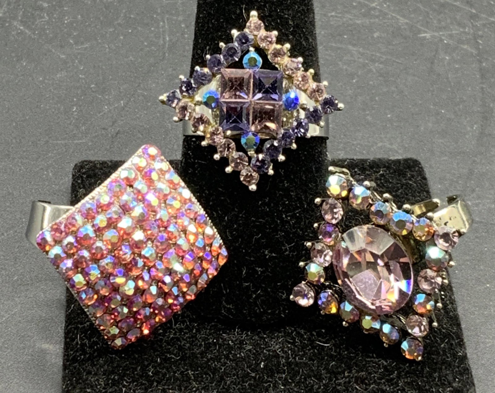 Lot 3 Bejeweled Adjustable Cocktail Rings (1 of 5)