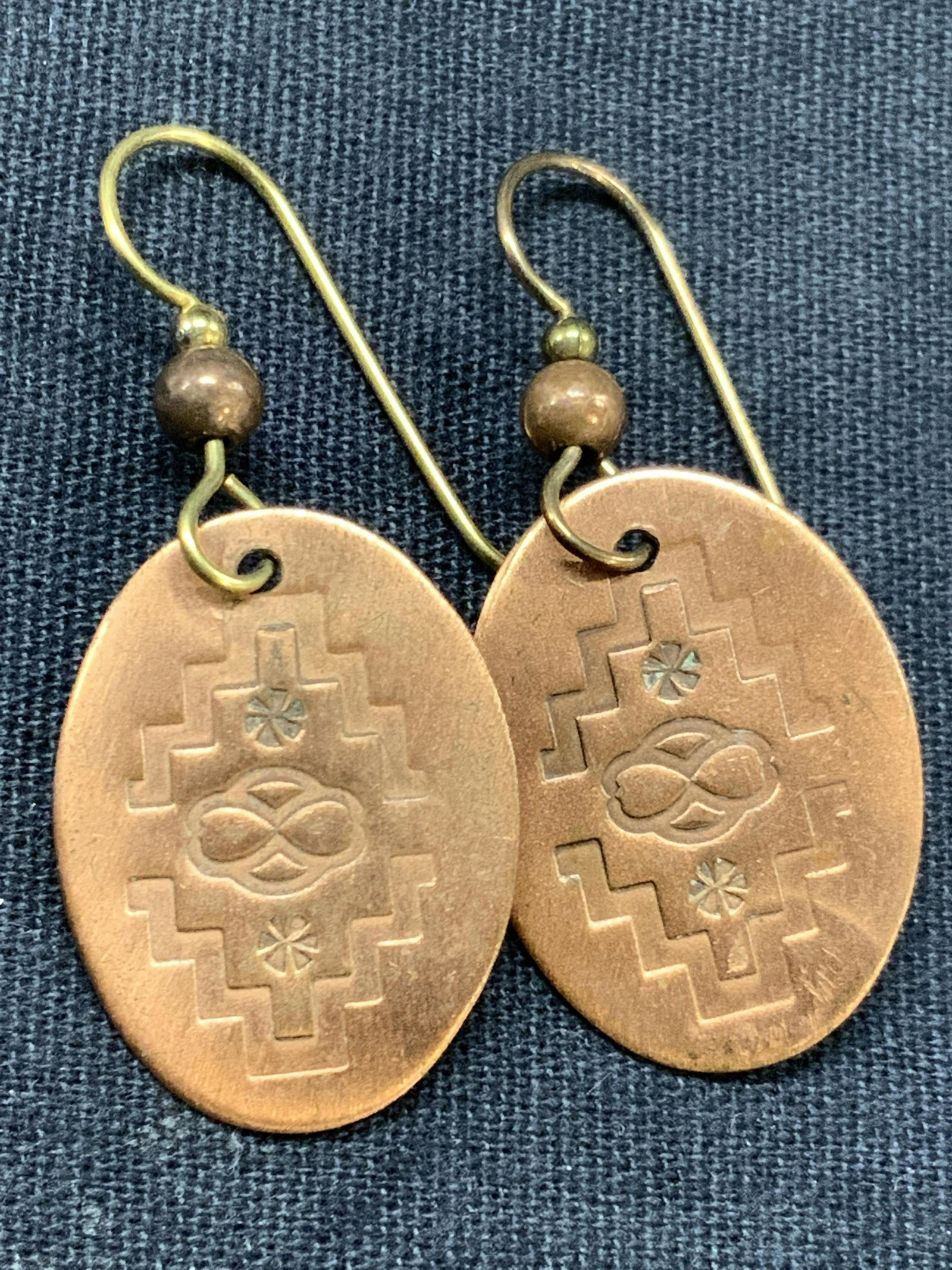 Pressed Navajo Style Copper Dangle Earrings (1 of 6)