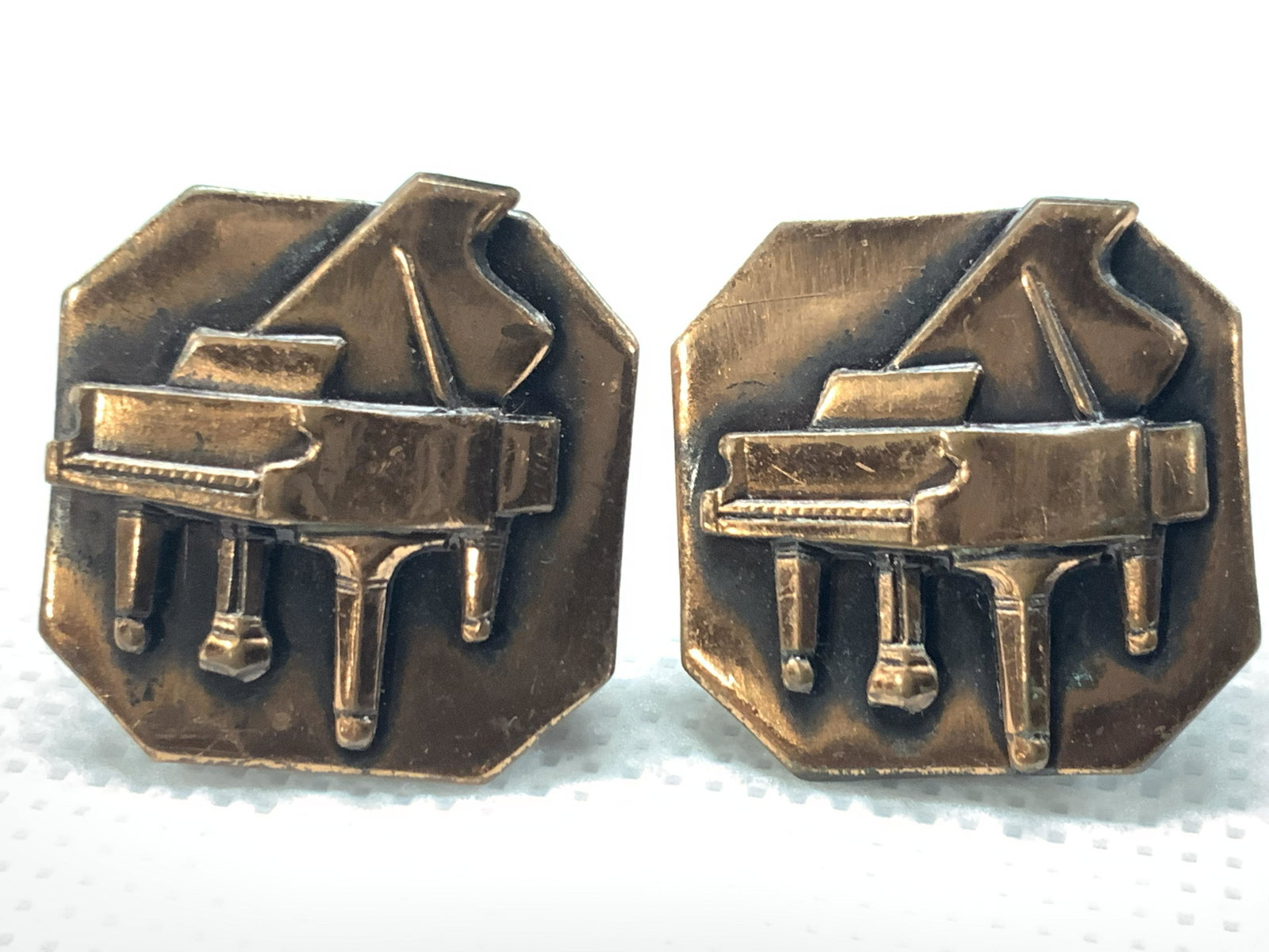 Vintage Copper Screw Back Piano Button Earrings (1 of 7)