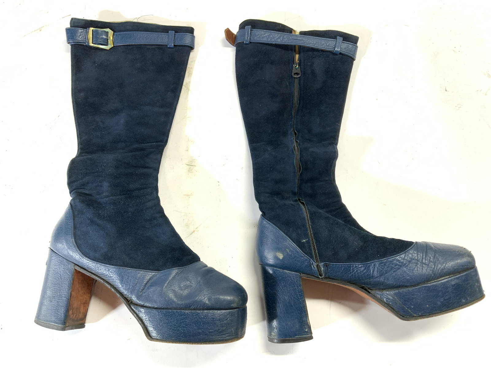 Pair Leather & Suede Heeled Boots Blue In Box (1 of 6)