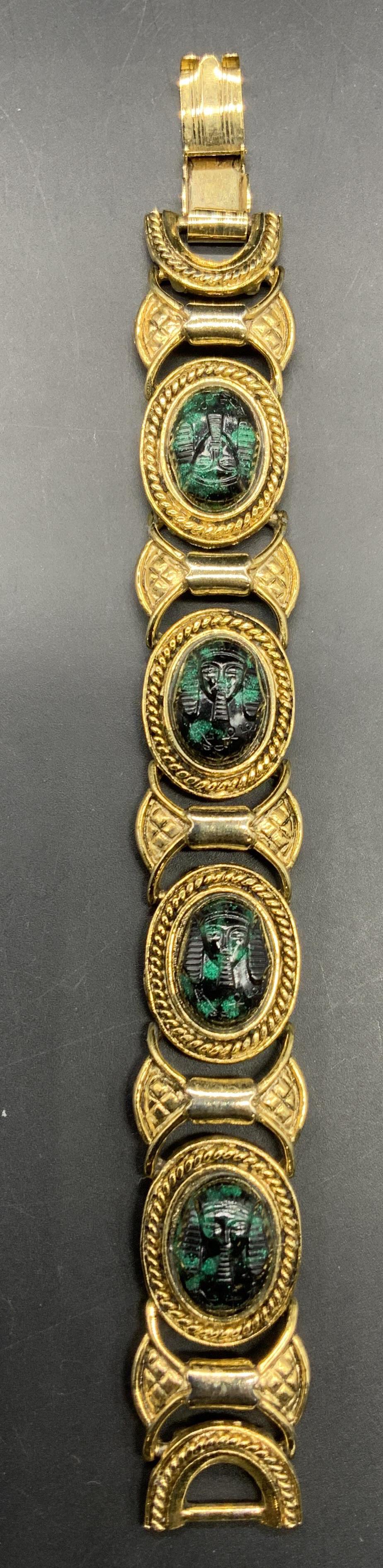 Vtg Gold Tone Carved Egyptian Figural Bracelet (1 of 5)