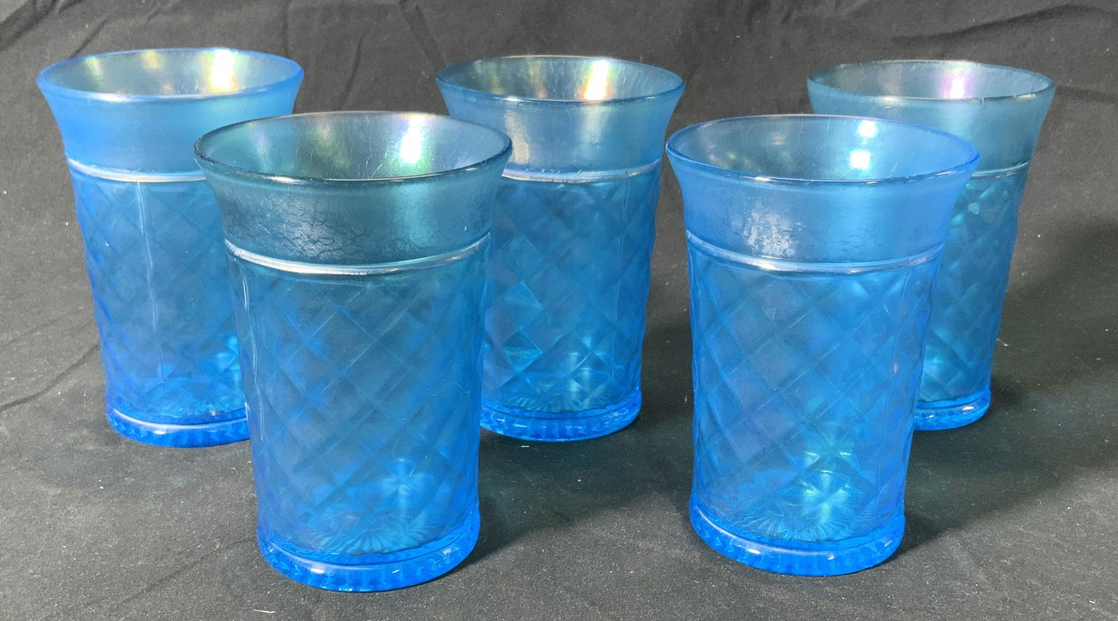 Set 5 Blue Carnival Glass Drinkware (1 of 6)