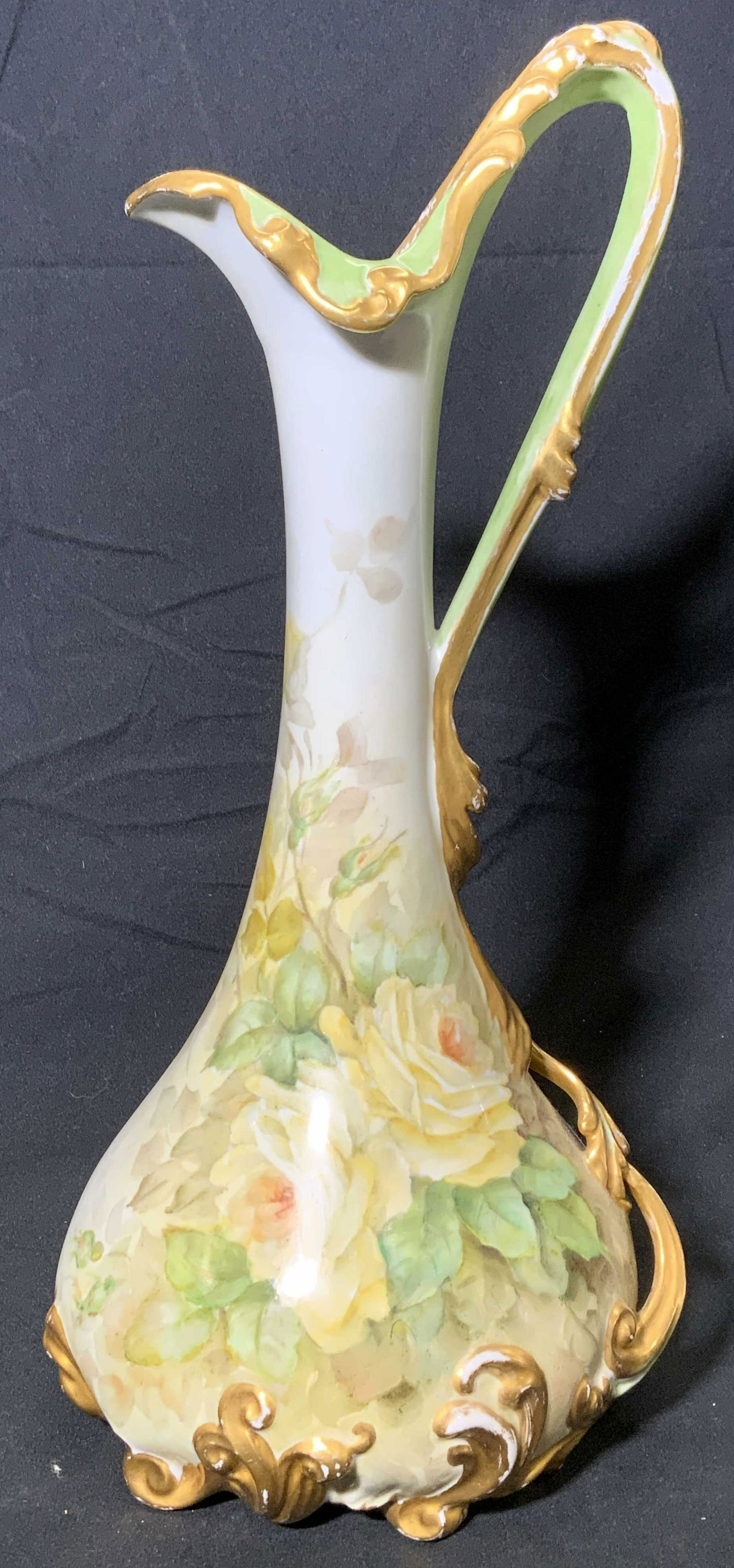 LIMOGES Tall Floral Hand Painted Porcelain Pitcher (1 of 6)