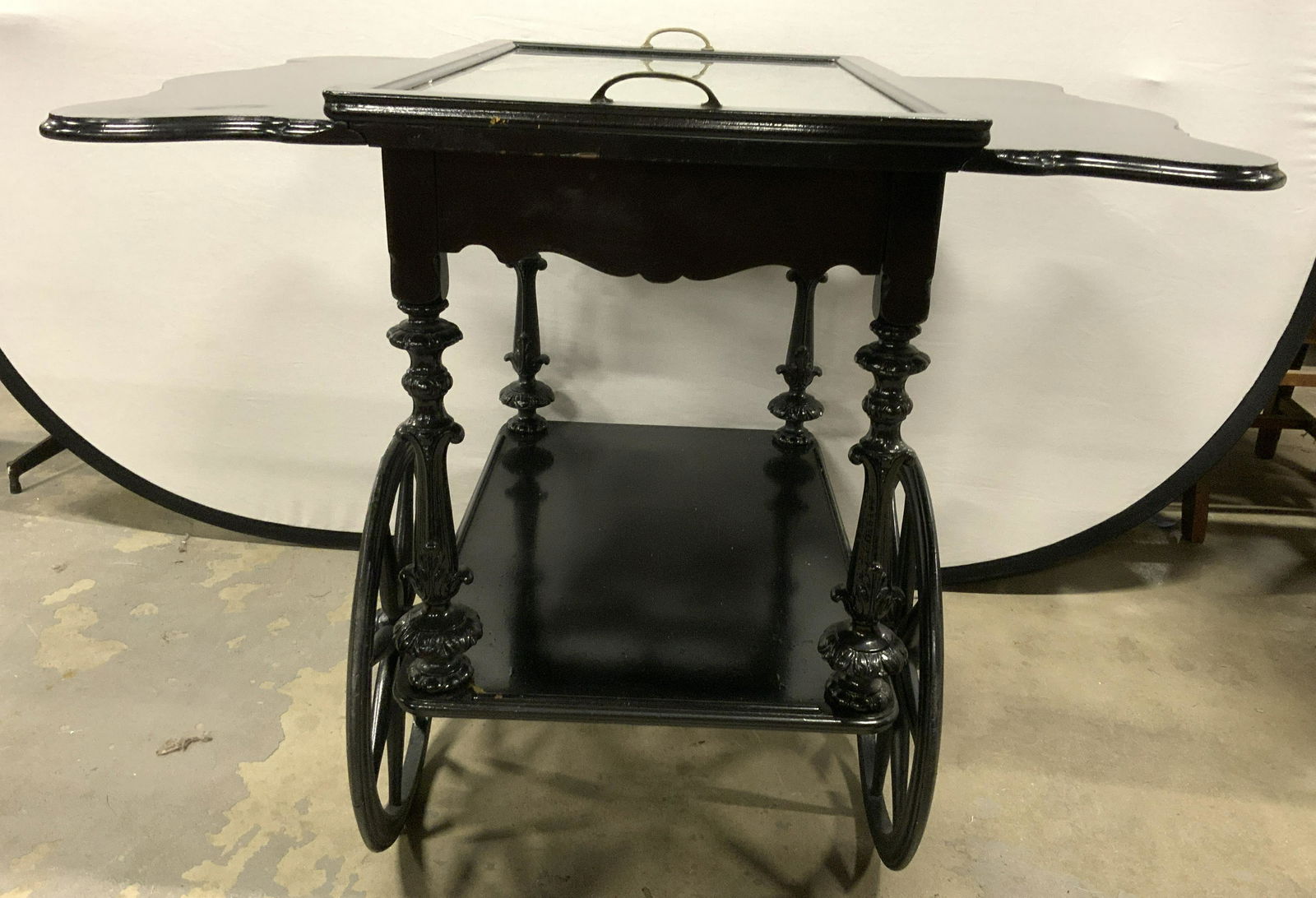 Vintage Lacquered Wooden Drop Leaf Tea Cart (1 of 10)