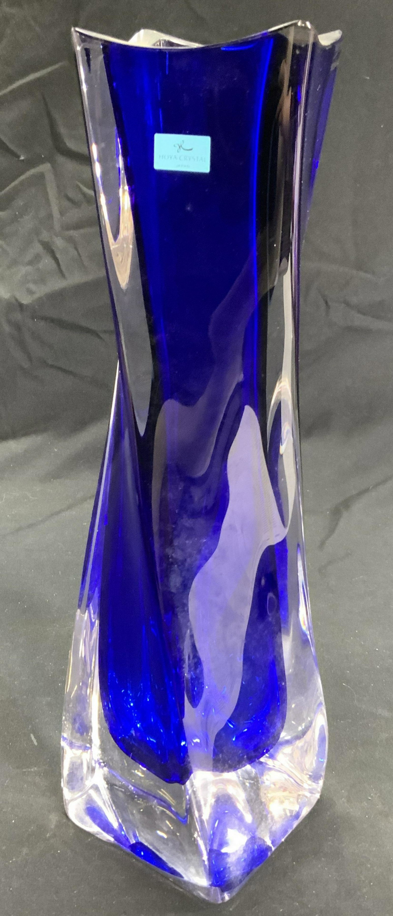HOYA Crystal Twist Blue Vase, Japan (1 of 4)