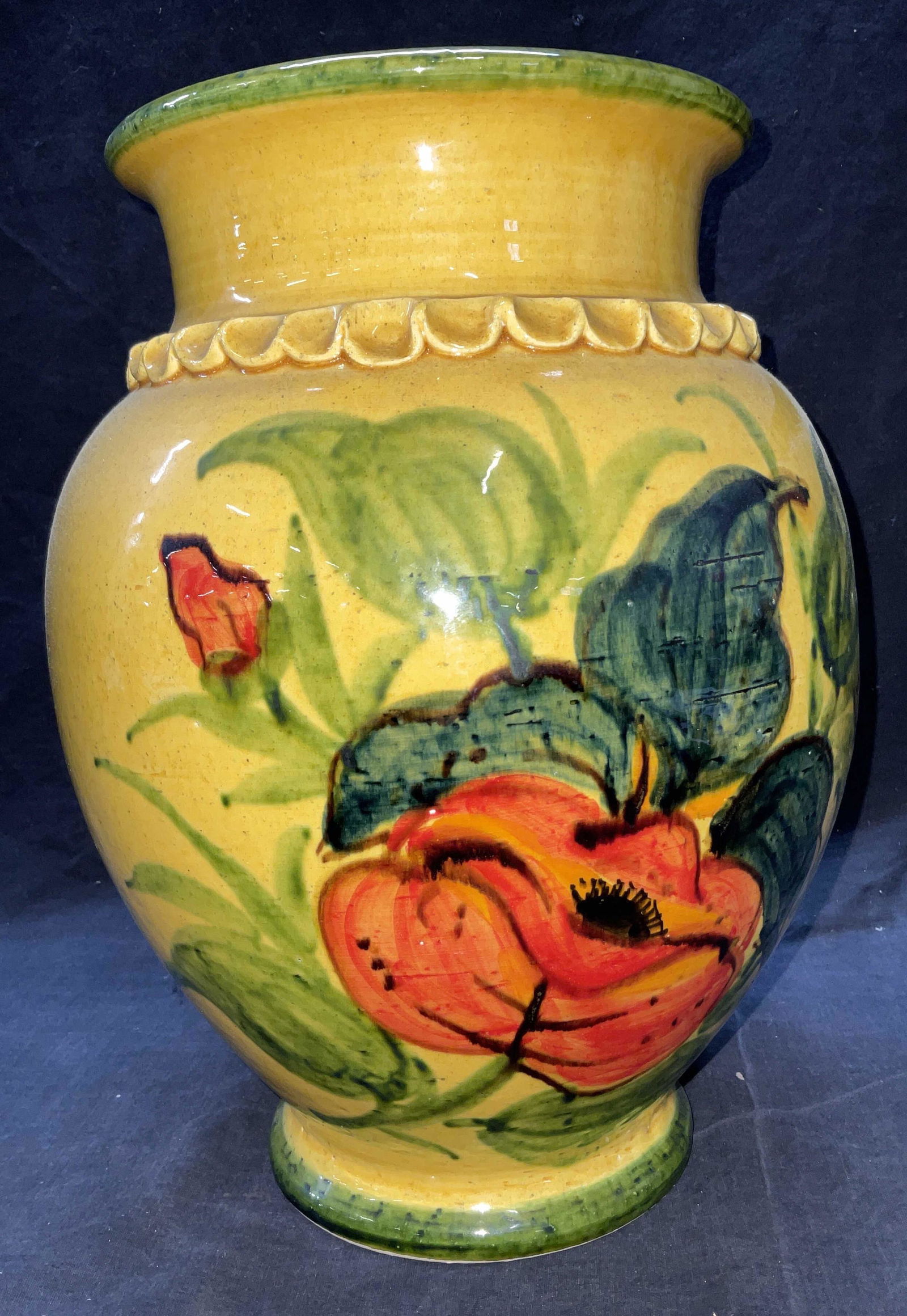 Signed Ceramic Floral Detailed Vase, France (1 of 6)