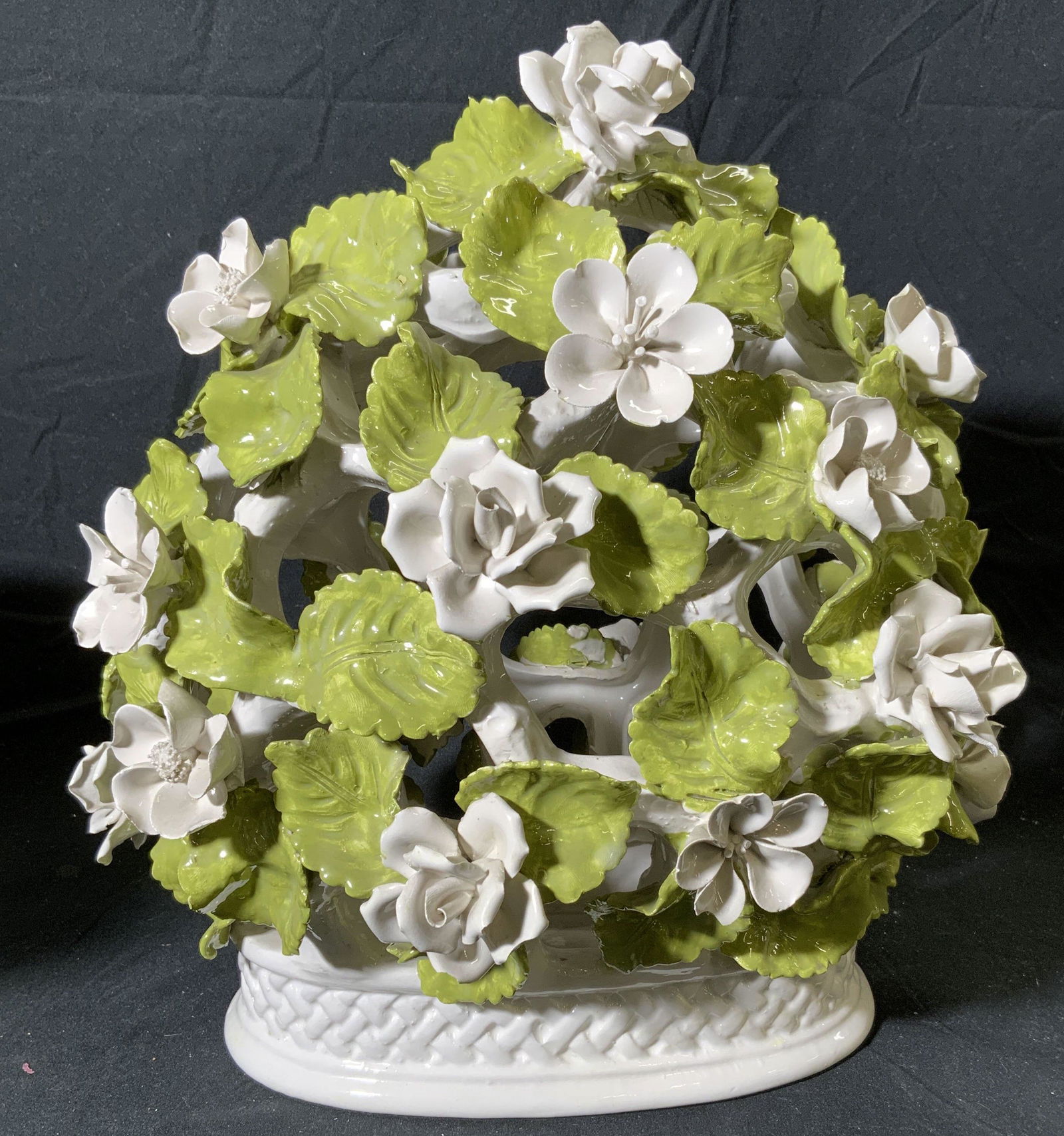 White & Green Ceramic Flower Basket Centerpiece (1 of 7)