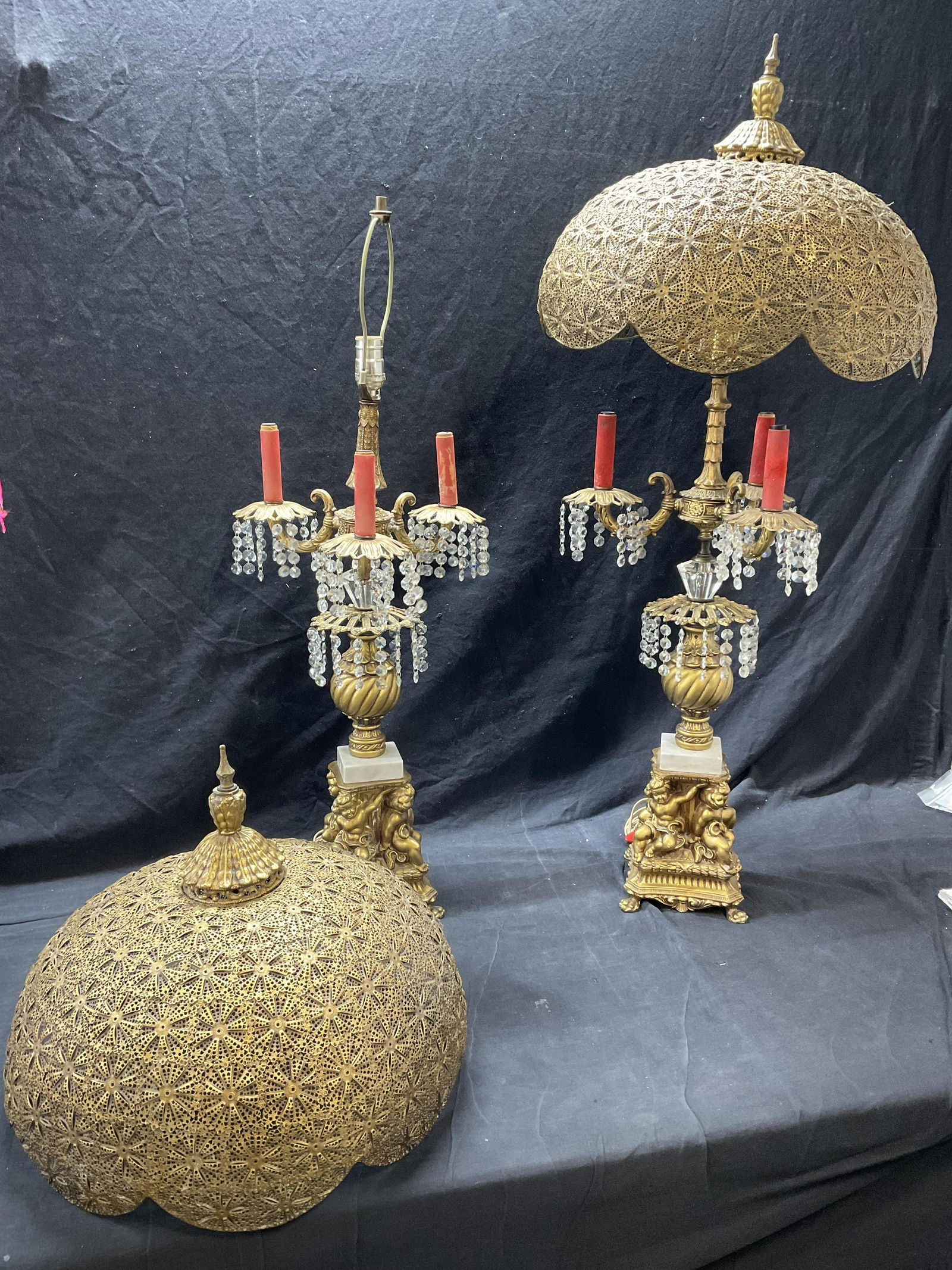 Pair Neoclassical Brass & Crystal Table Lamps (1 of 13)