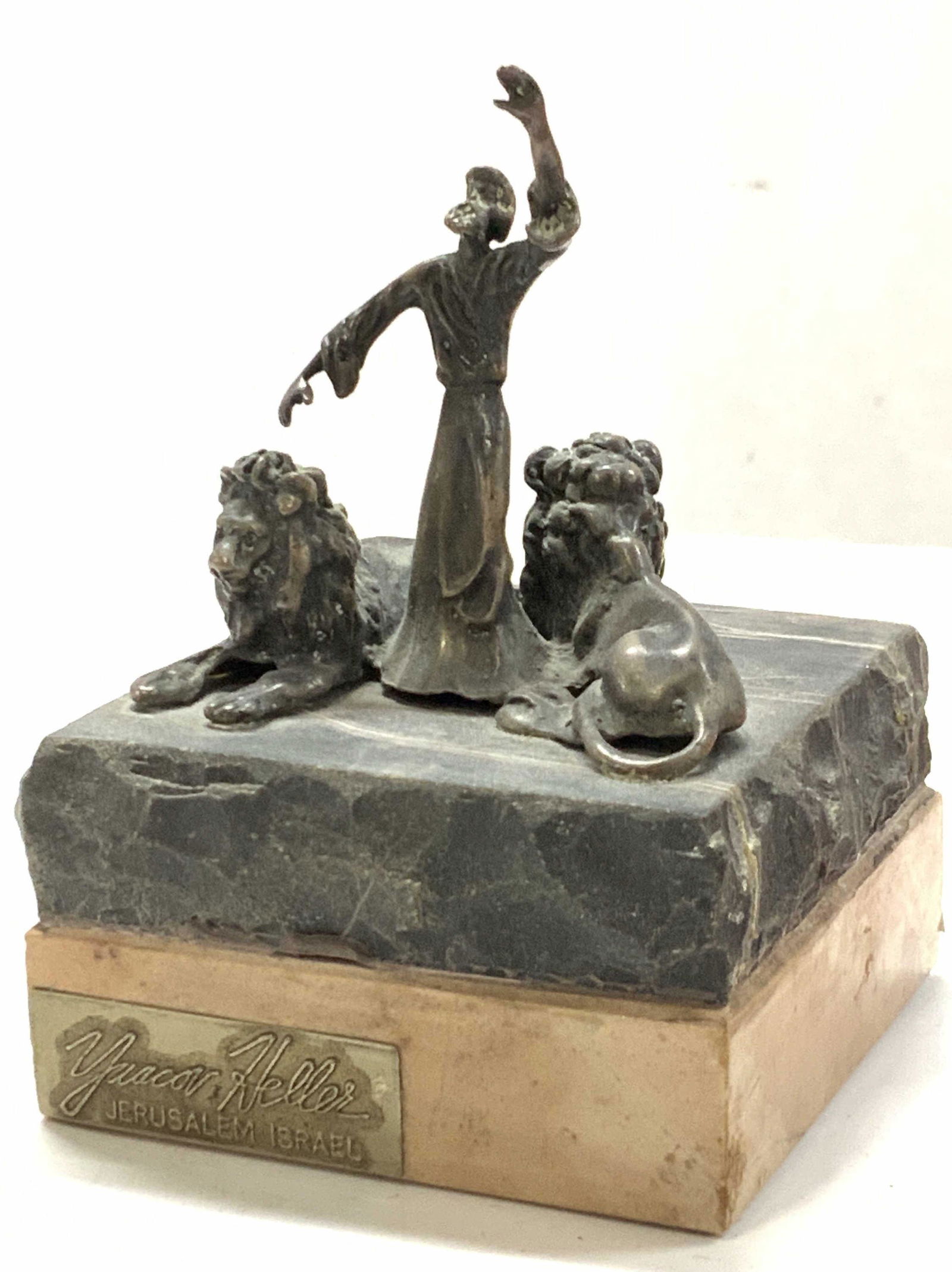 Yaacov HELLER Sgn Sculpt of Moses w Lions, Israel (1 of 6)