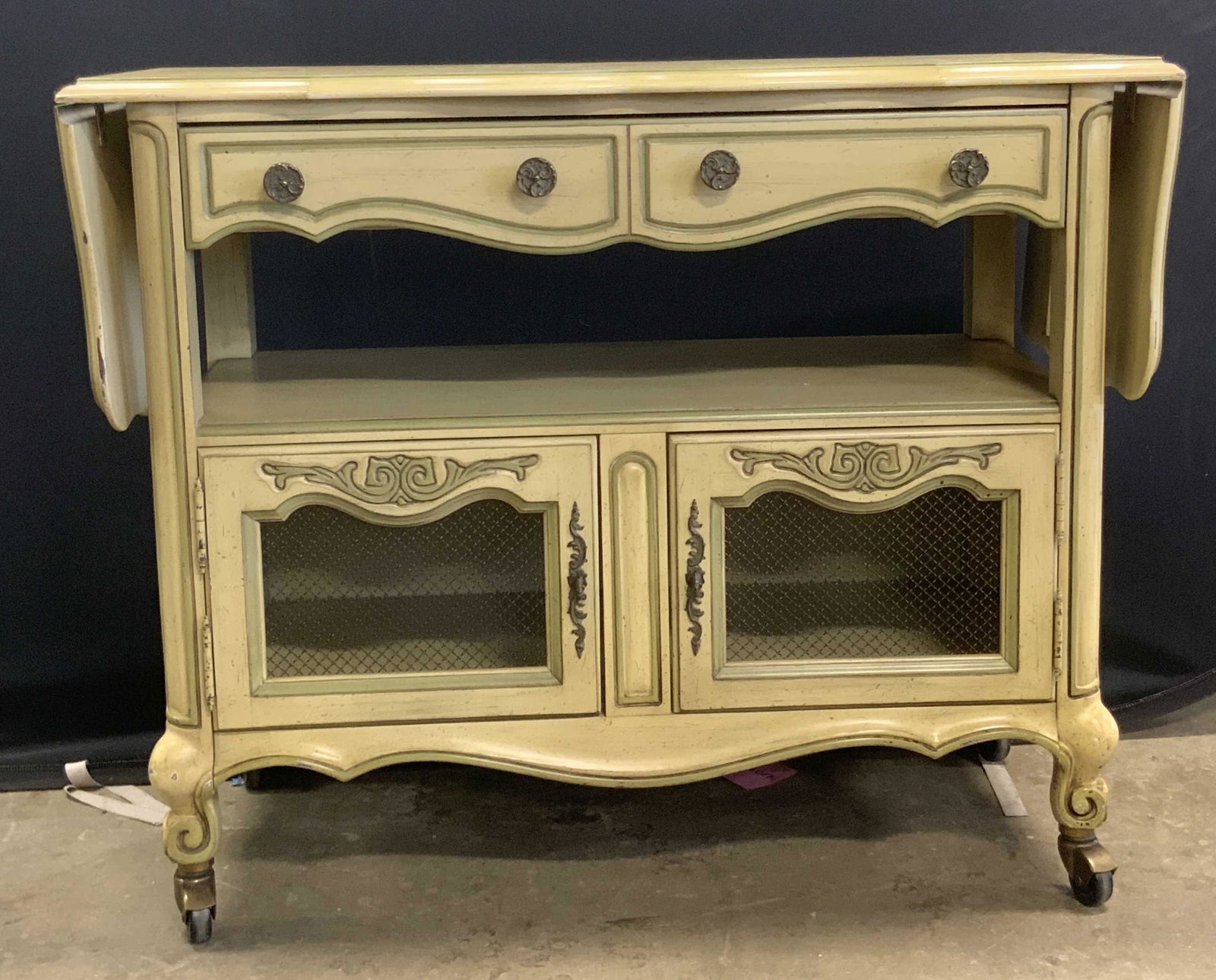 Vintage French Country Wooden Wheeled Bar (1 of 12)