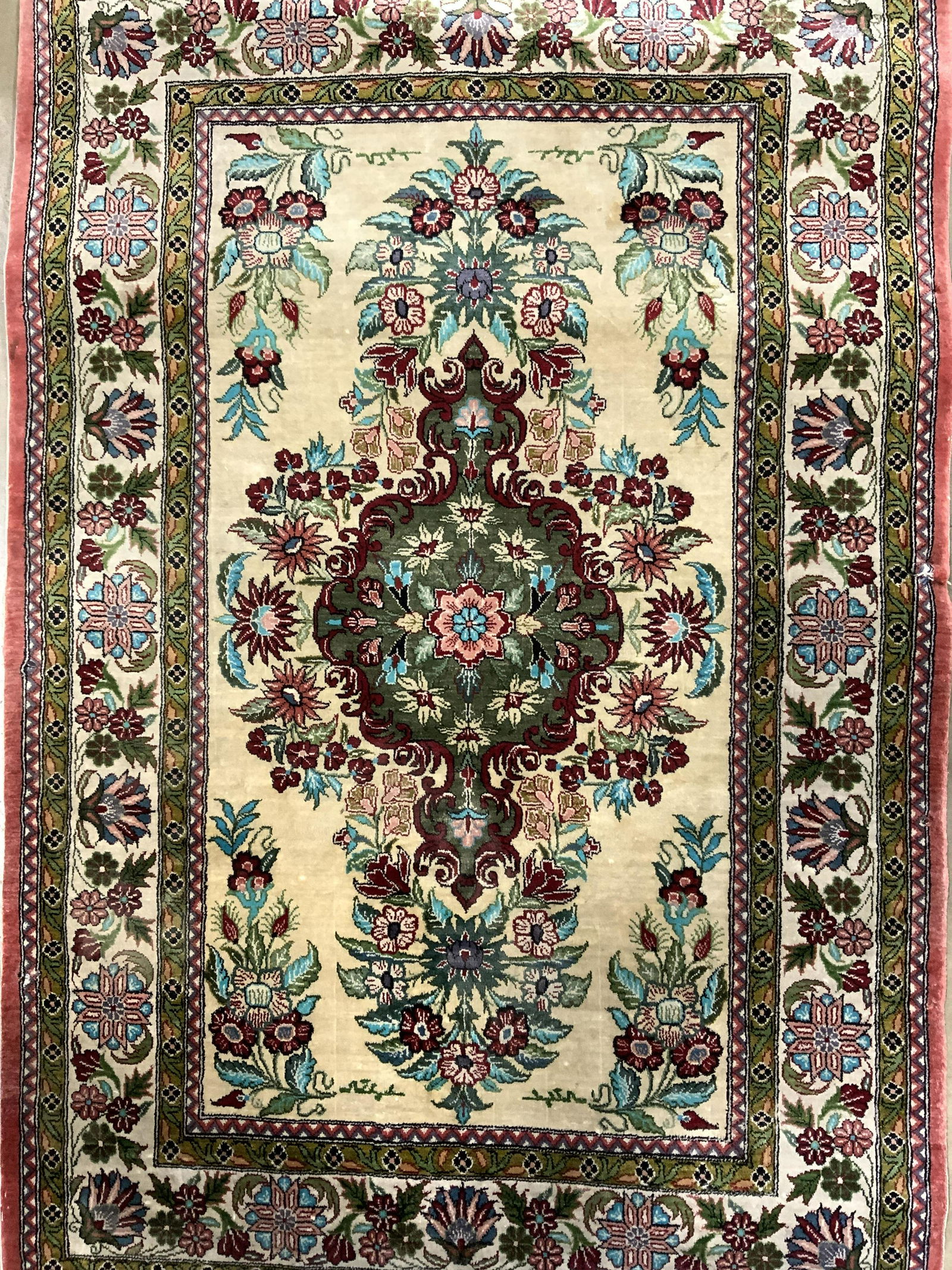 Vintage Handmade Fringed Oriental Silk Rug (1 of 11)