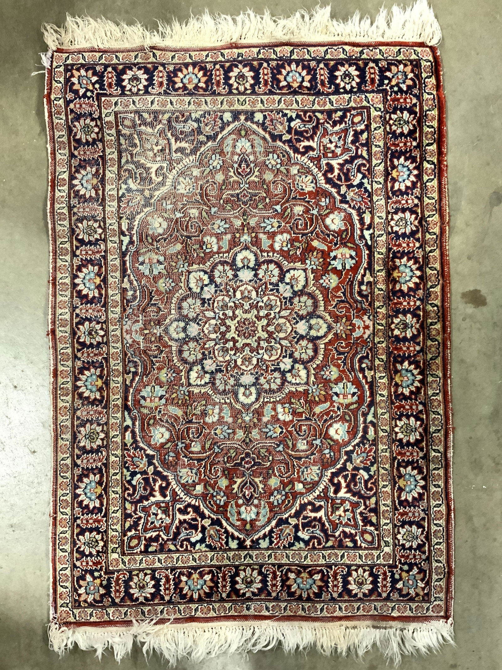 Vintage Handmade Fringed Oriental Silk Rug (1 of 10)