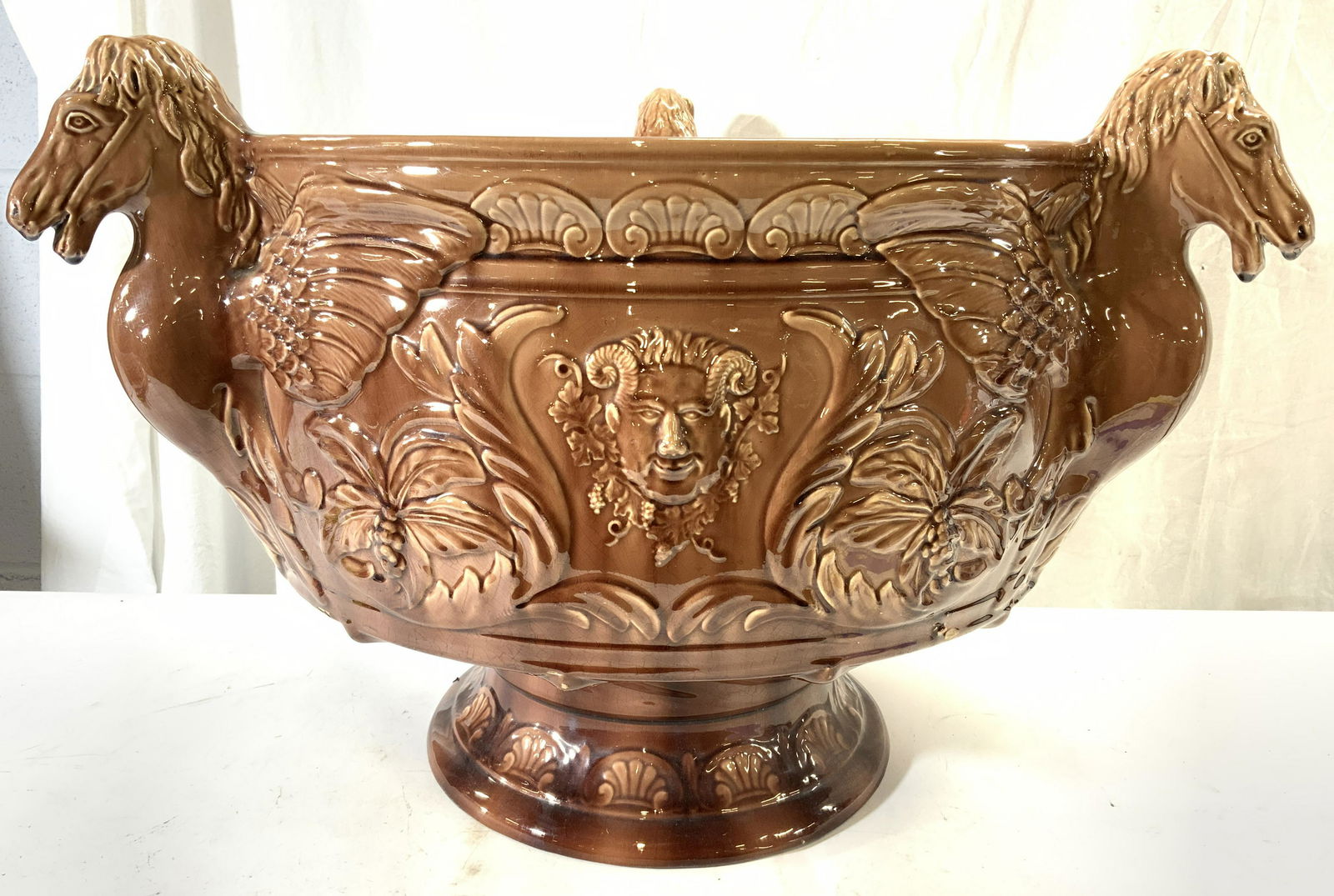 1920s Majolica Planter W Pegasus Detail (1 of 10)