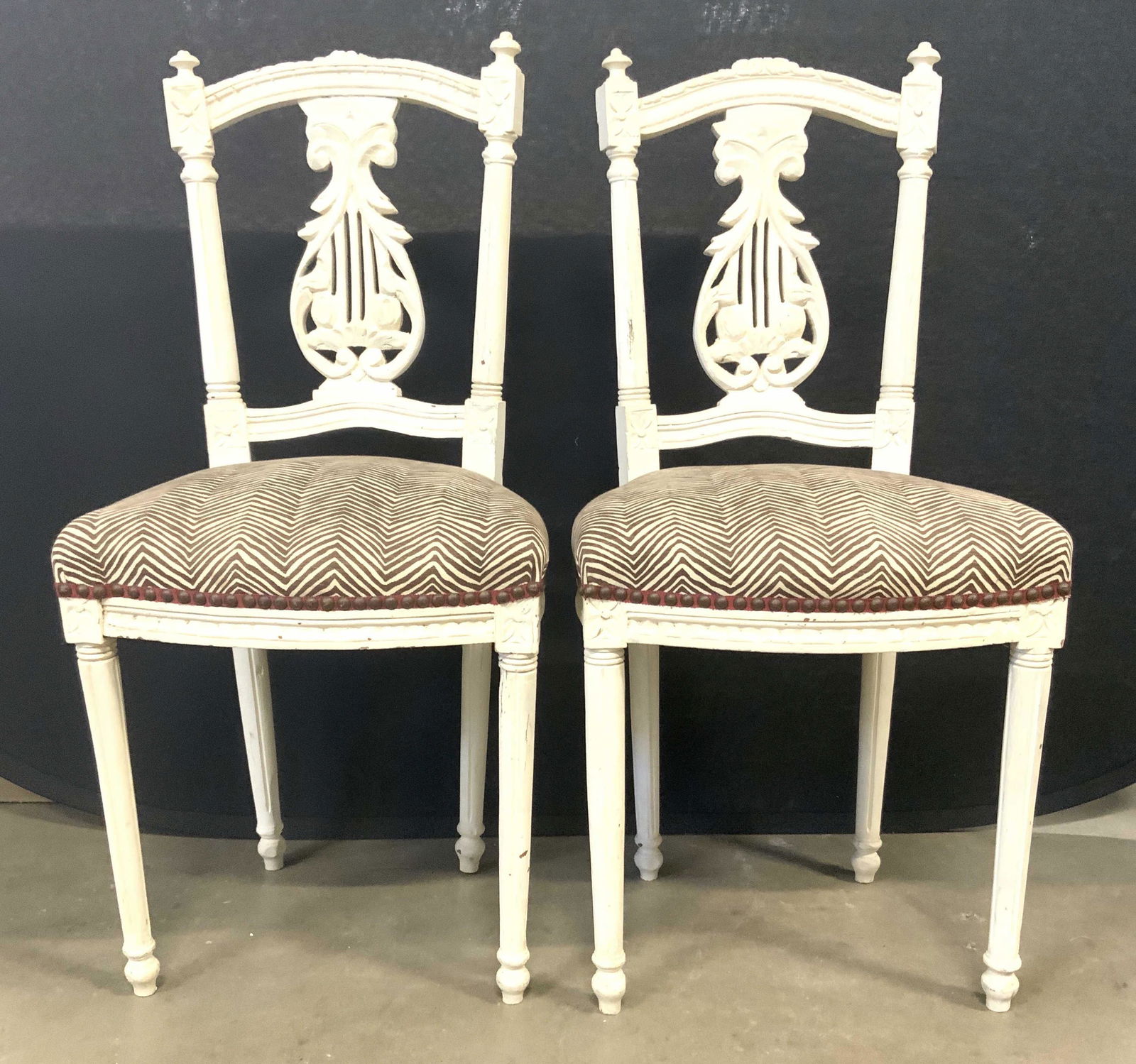 Pr Vtg Carved Wood Harp Back Children Side Chairs (1 of 13)