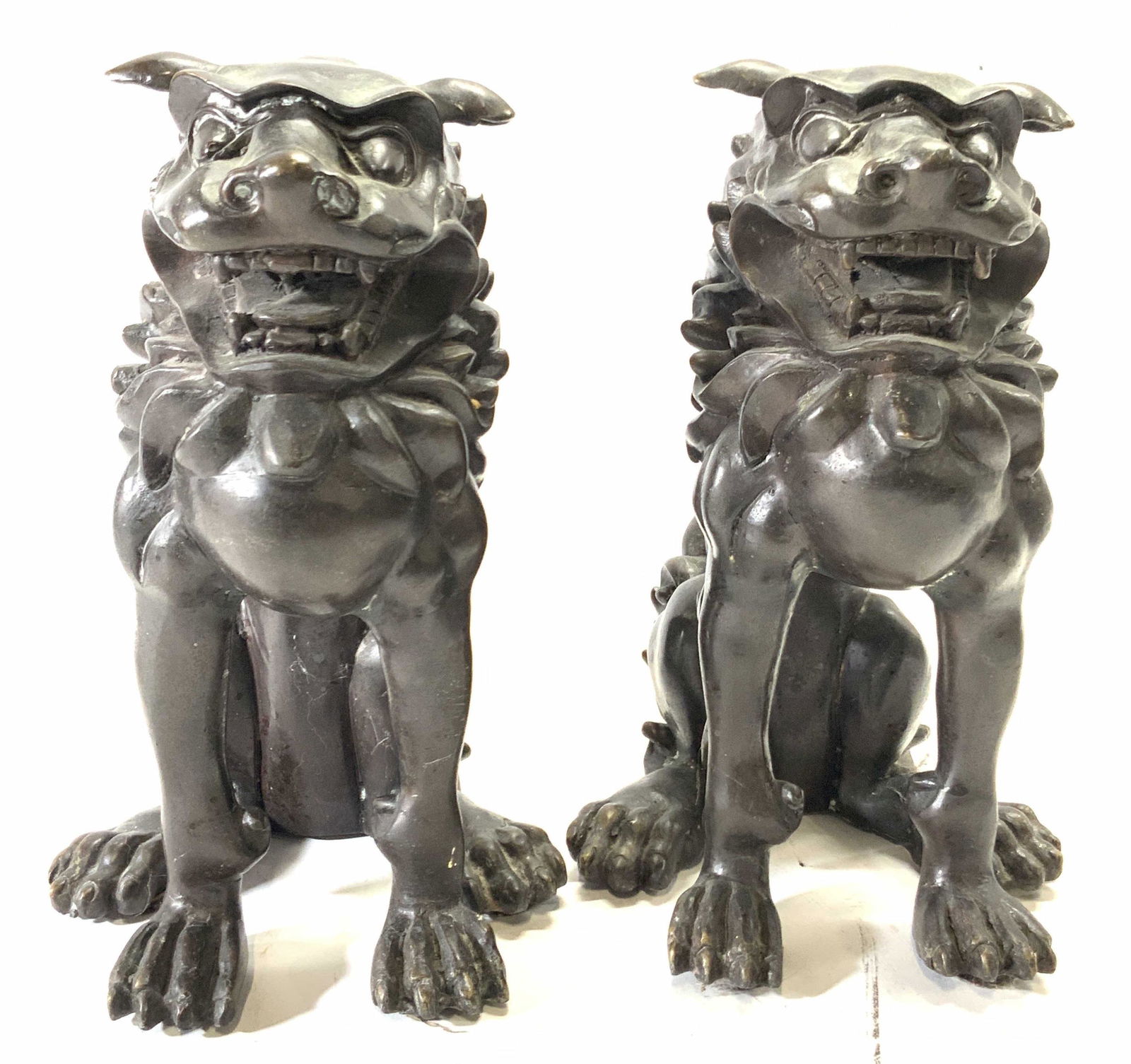 Pair Bronze Asian Foo Dog Sculptures (1 of 9)