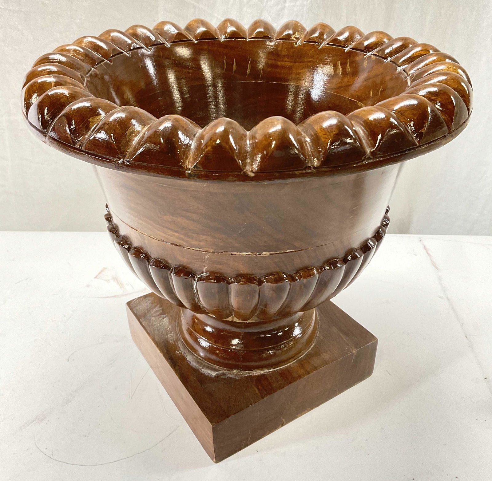 Carved Wood Urn Planter Pot (1 of 6)