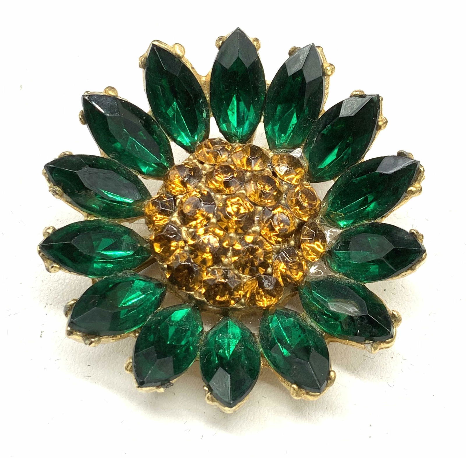 Green and Orange Vintage Rhinestone Flower Brooch (1 of 4)