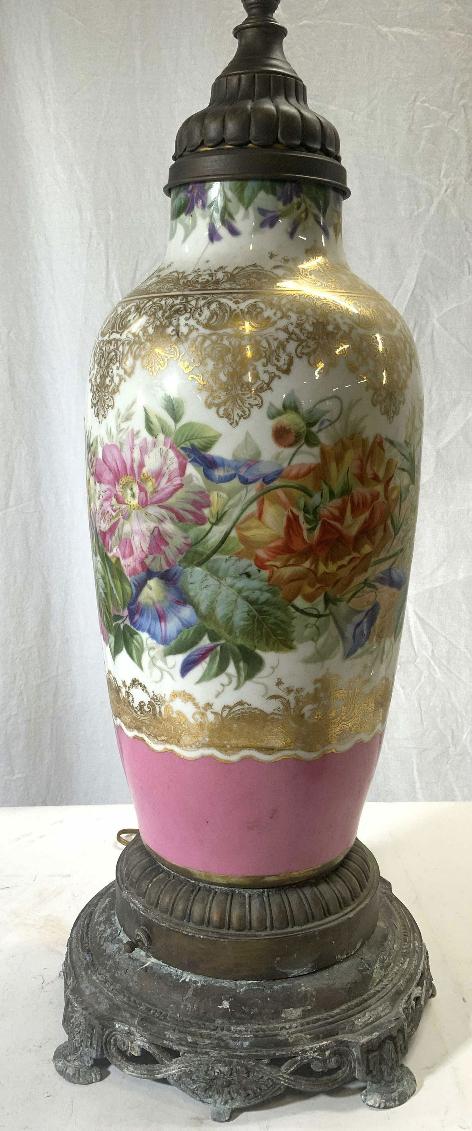 Vintage Footed Porcelain Lamp W Metal Base (1 of 9)