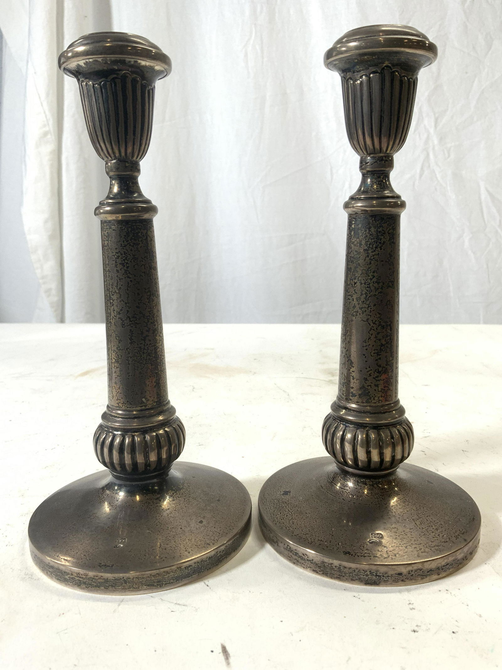 Pair Vintage Sterling Silver Candlesticks 900 (1 of 10)