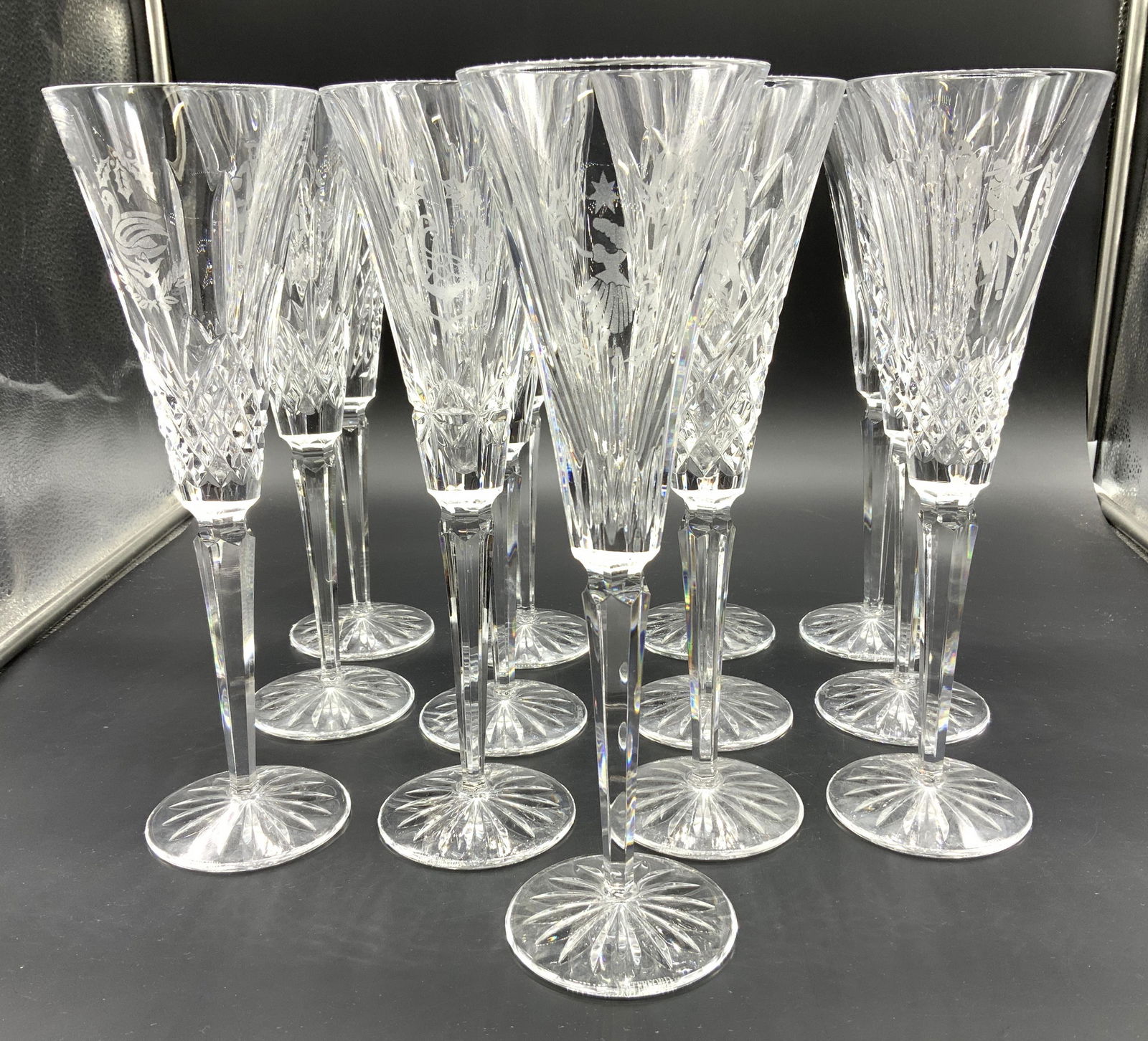 Set 13 WATERFORD Heavy Crystal Flutes (1 of 8)