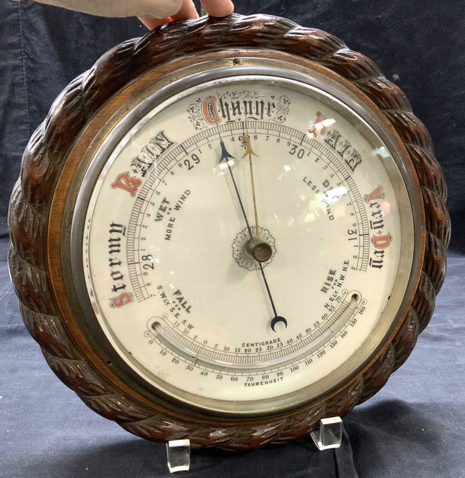 Vintage Carved Solid Wood Barometer (1 of 5)