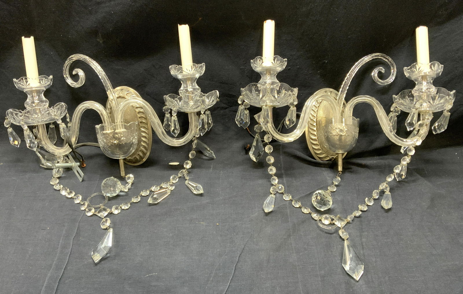 Pair Wall 2 Arm Sconces W Shades (1 of 10)